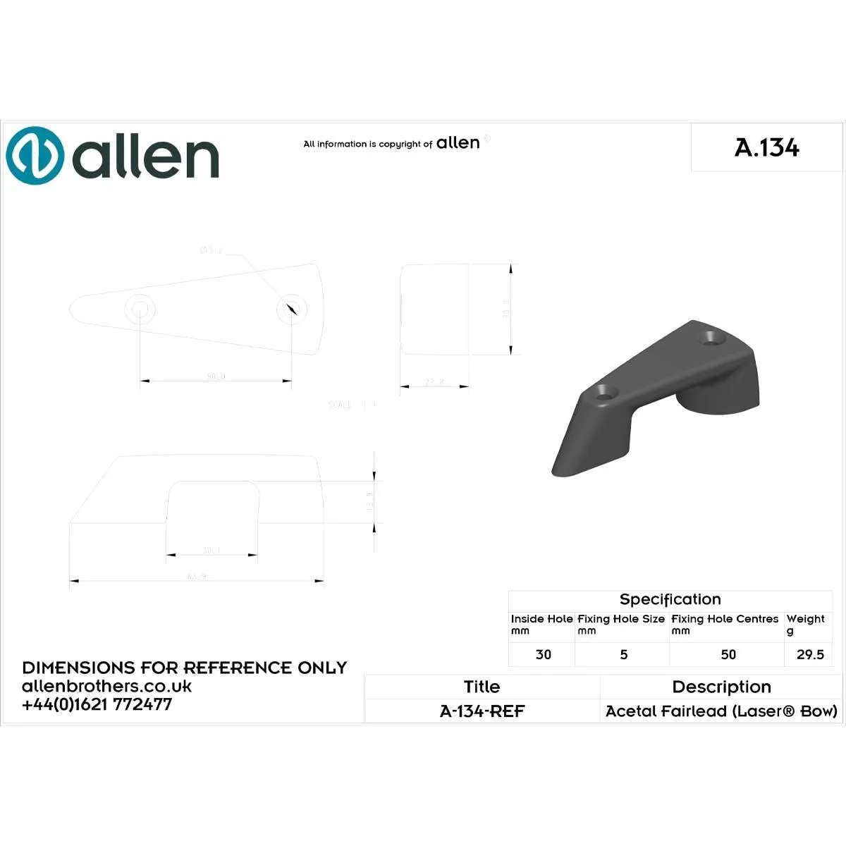 Allen Fairlead for Laser Bow - Grey