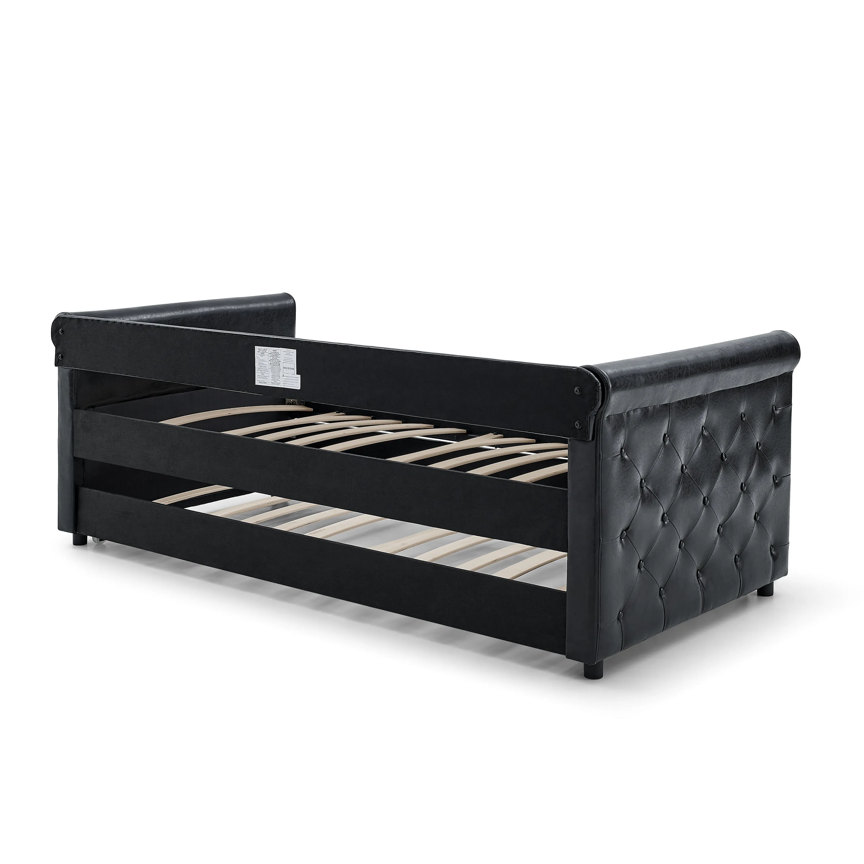Aniya Twin Size Upholstered Daybed with Twin Size Trundle - Black PU