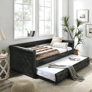 Aniya Twin Size Upholstered Daybed with Twin Size Trundle - Black PU