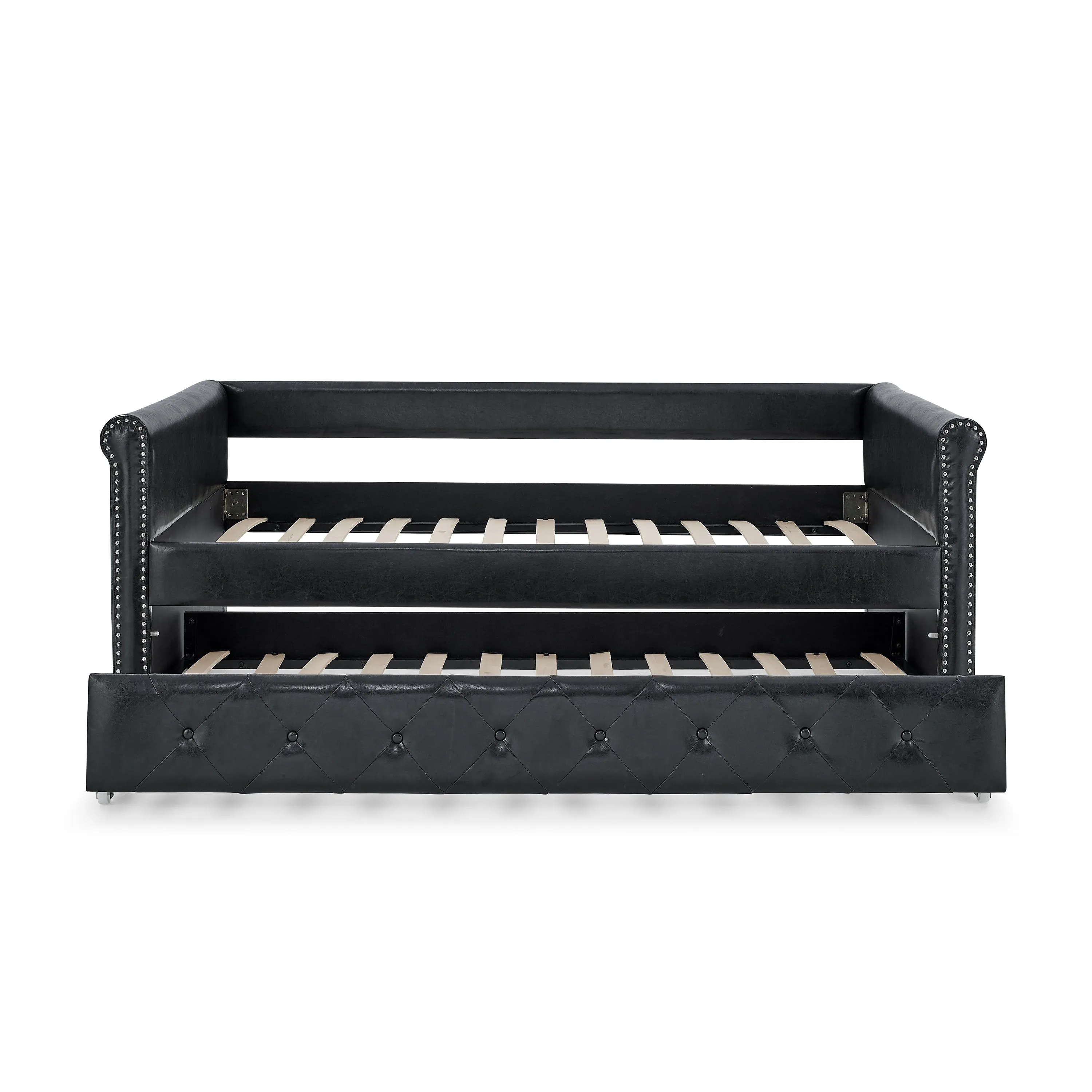 Aniya Twin Size Upholstered Daybed with Twin Size Trundle - Black PU
