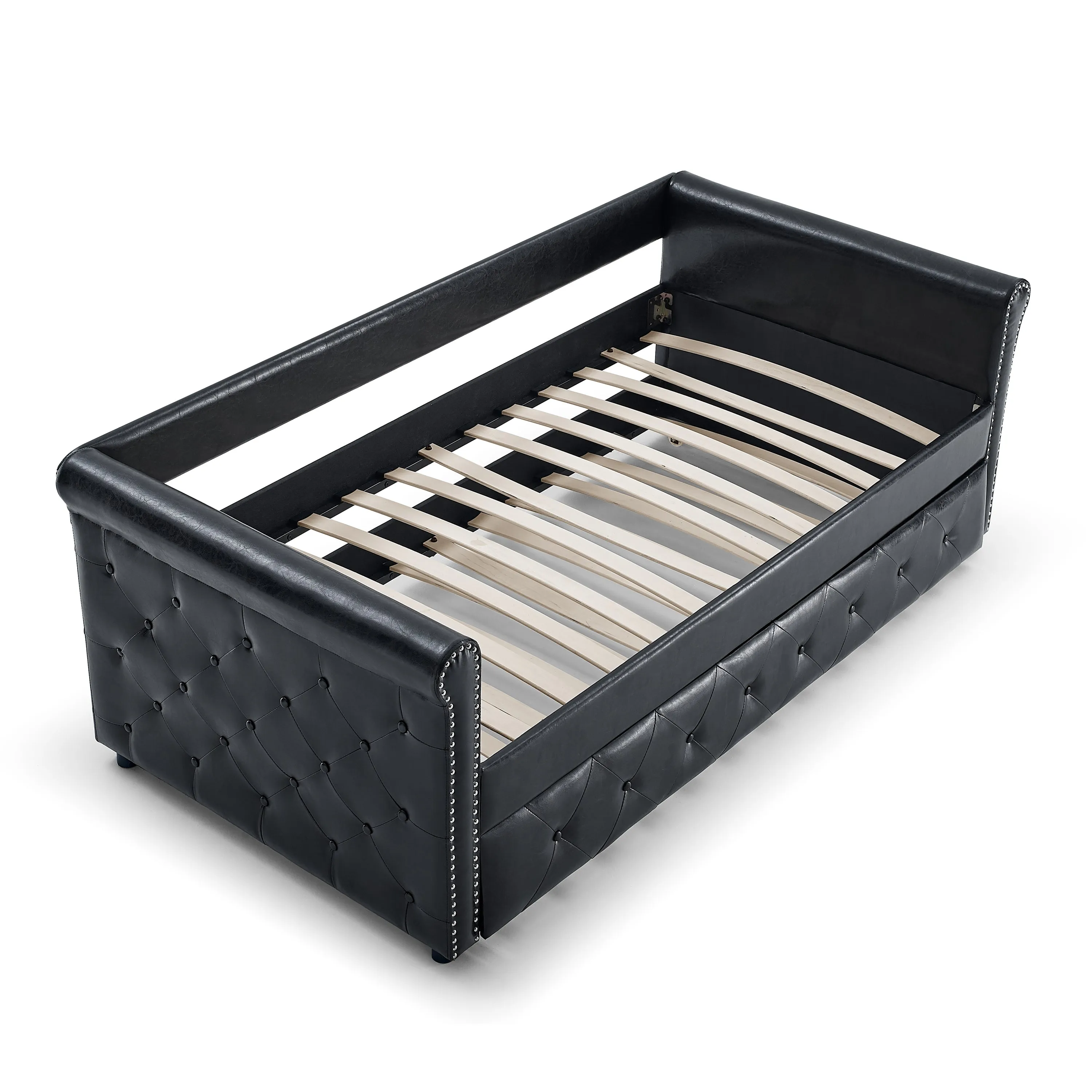Aniya Twin Size Upholstered Daybed with Twin Size Trundle - Black PU