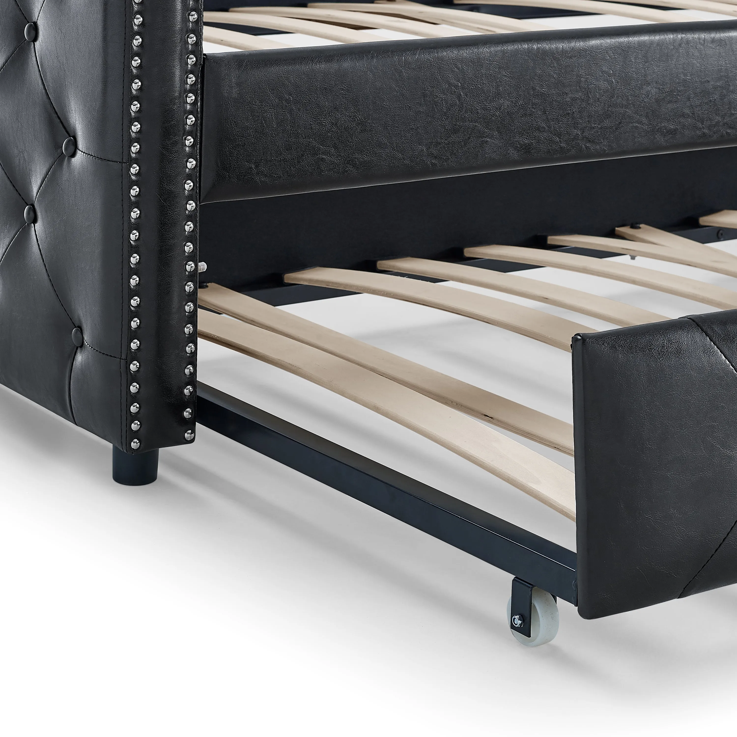 Aniya Twin Size Upholstered Daybed with Twin Size Trundle - Black PU