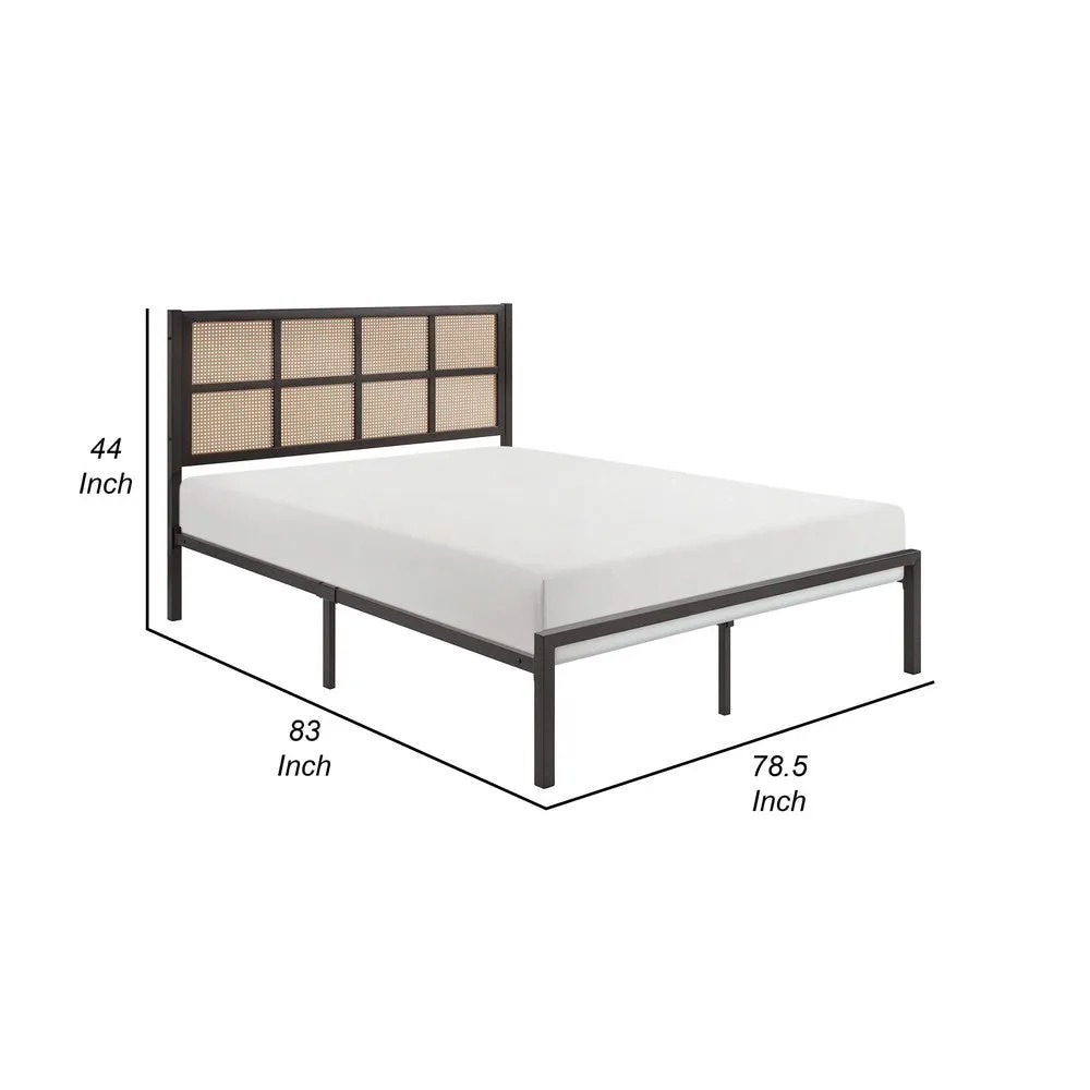 Annie King Platform Metal Bed, Brown Faux Cane Panel Headboard, Dark Bronze By Casagear Home