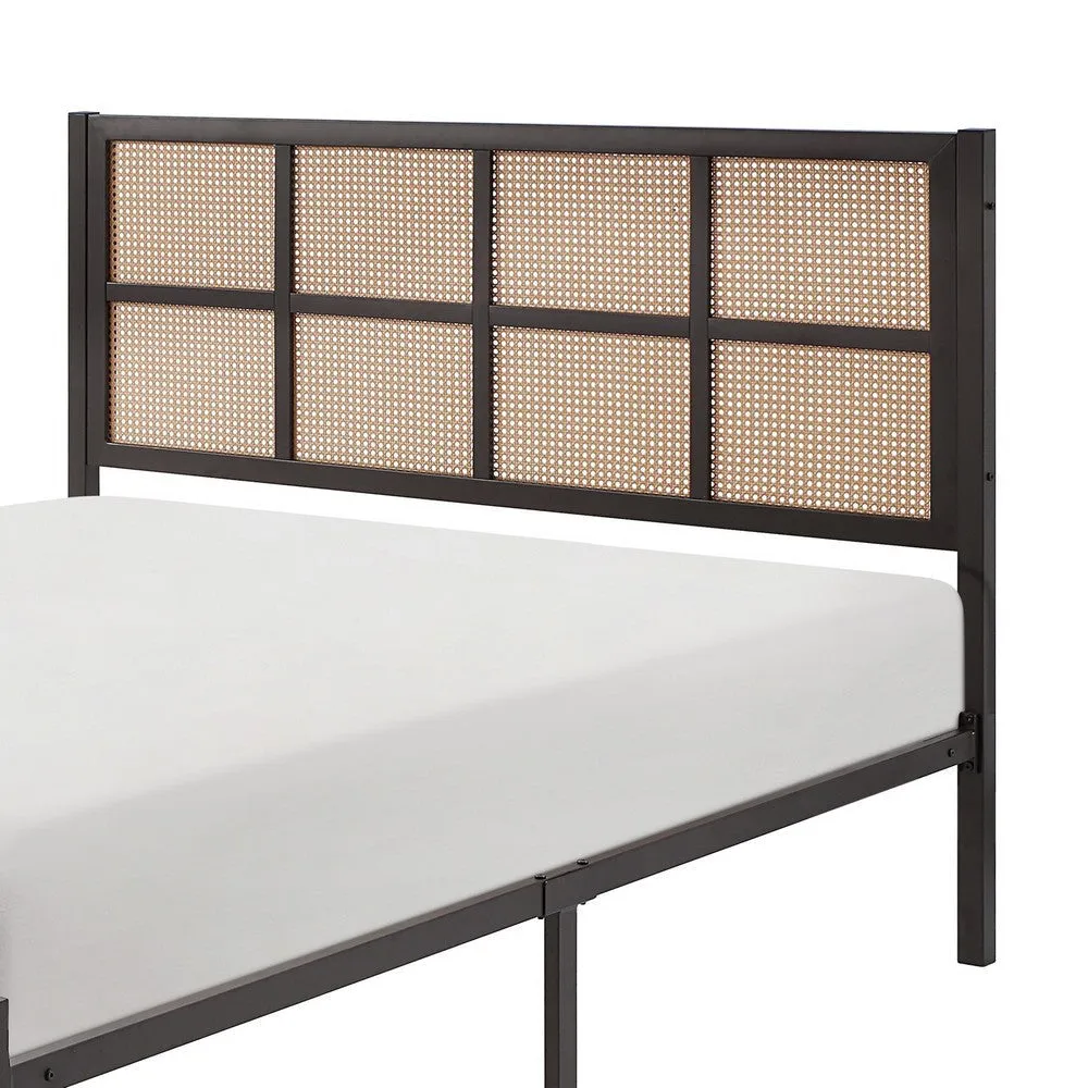 Annie King Platform Metal Bed, Brown Faux Cane Panel Headboard, Dark Bronze By Casagear Home