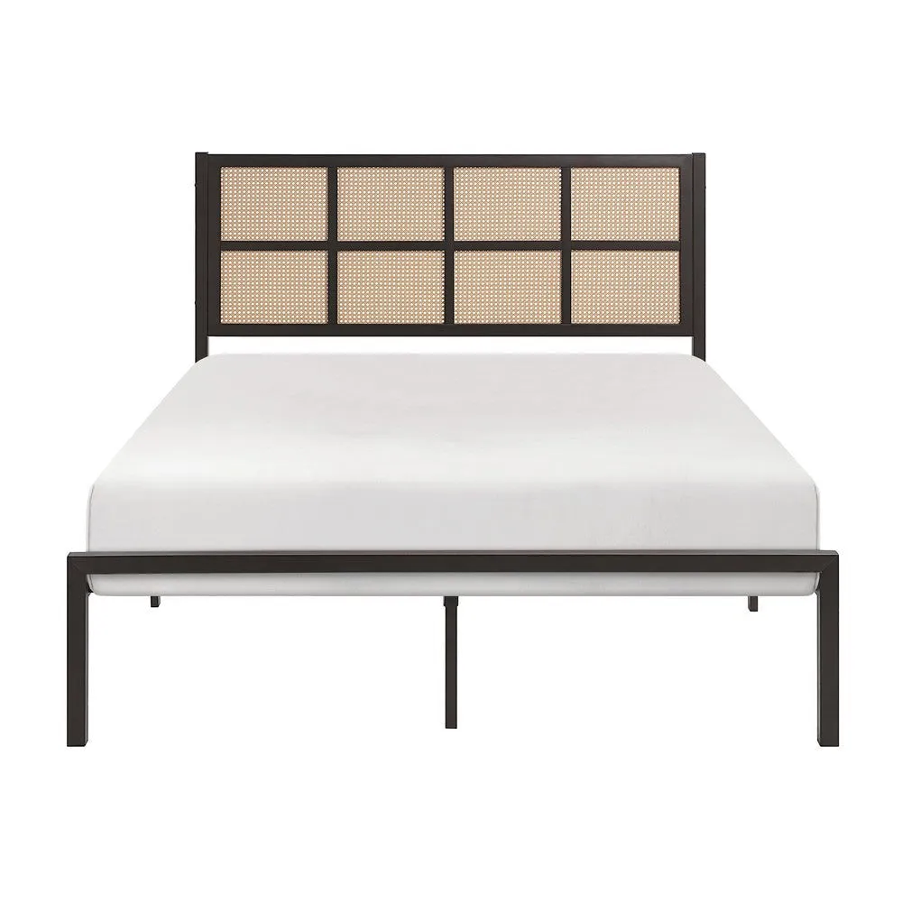 Annie King Platform Metal Bed, Brown Faux Cane Panel Headboard, Dark Bronze By Casagear Home