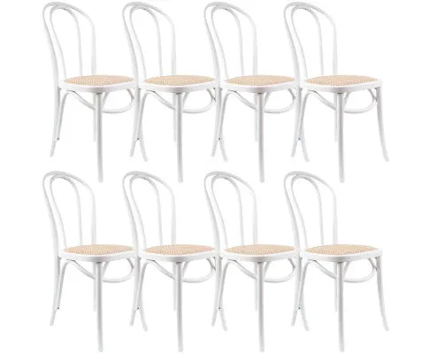 Azalea Arched Back Dining Chair 8 Set Solid Elm Timber Wood Rattan Seat - White