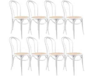 Azalea Arched Back Dining Chair 8 Set Solid Elm Timber Wood Rattan Seat - White