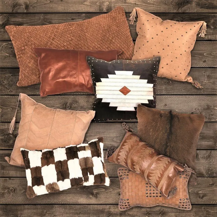 Aztec Leather & White Cowhide Pillow
