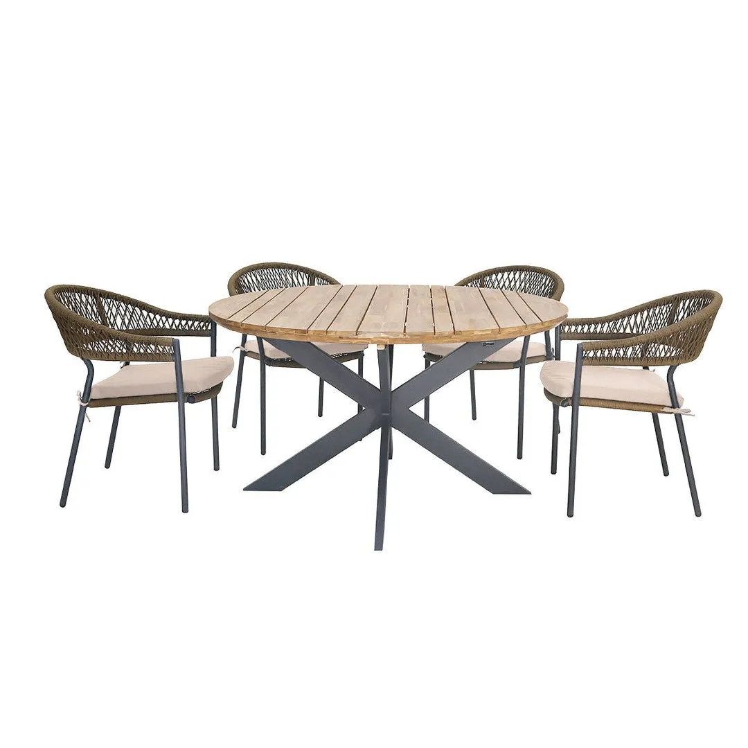 Bali Rope Weave 4 Seat Round Outdoor Dining Set