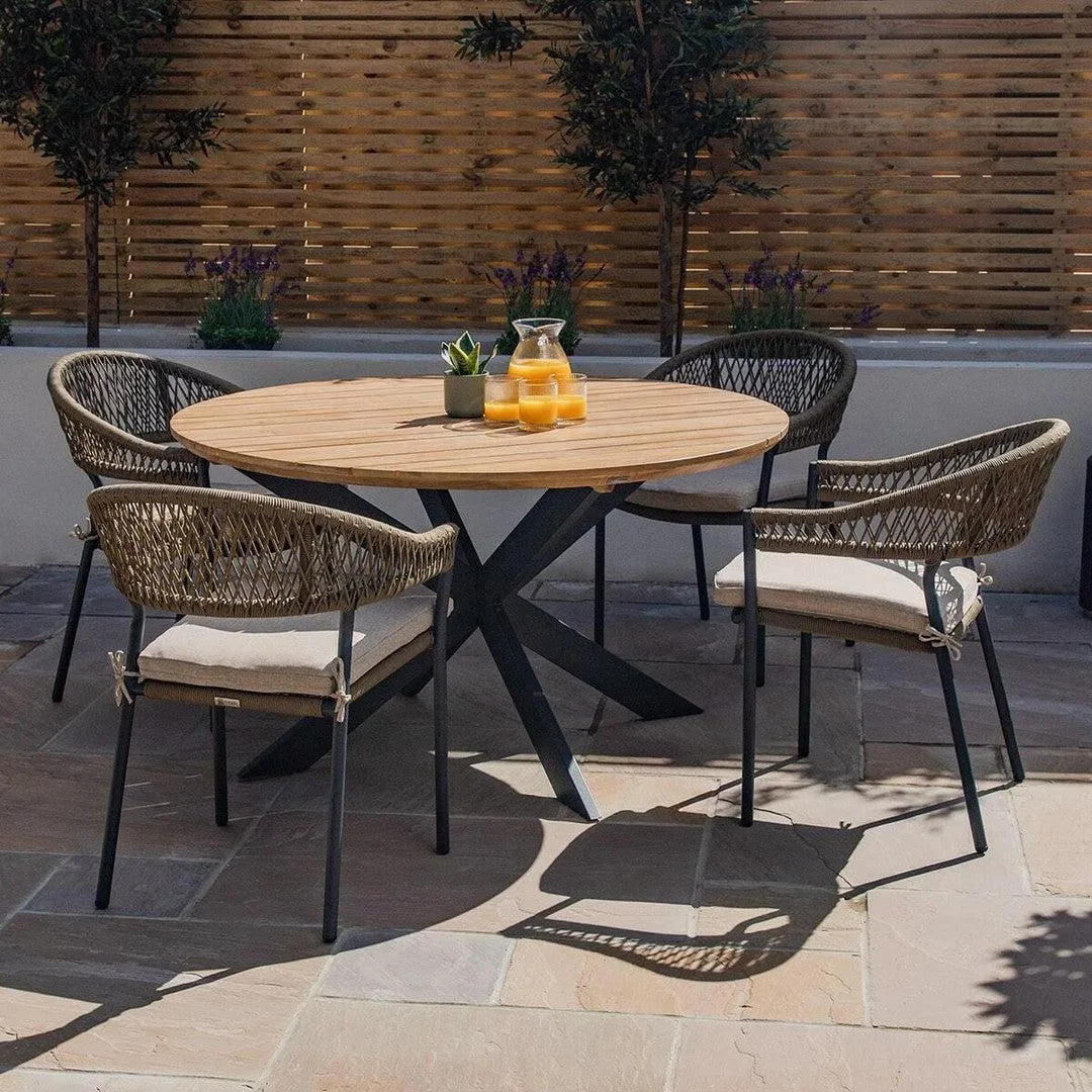 Bali Rope Weave 4 Seat Round Outdoor Dining Set