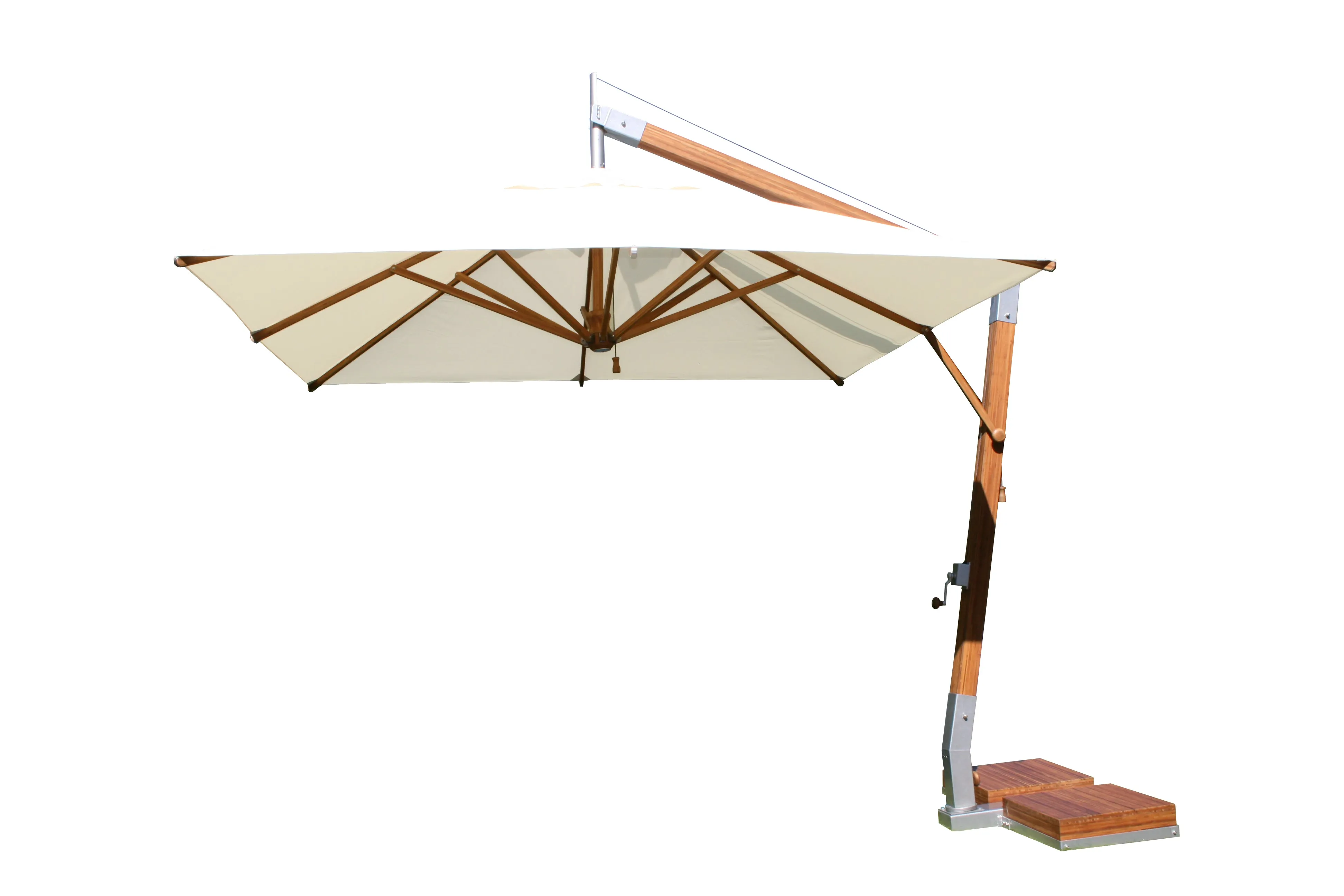 Bambrella 10' Square Levante Side Wind Bamboo Crank Lift Manual Tilt Cantilever Umbrella