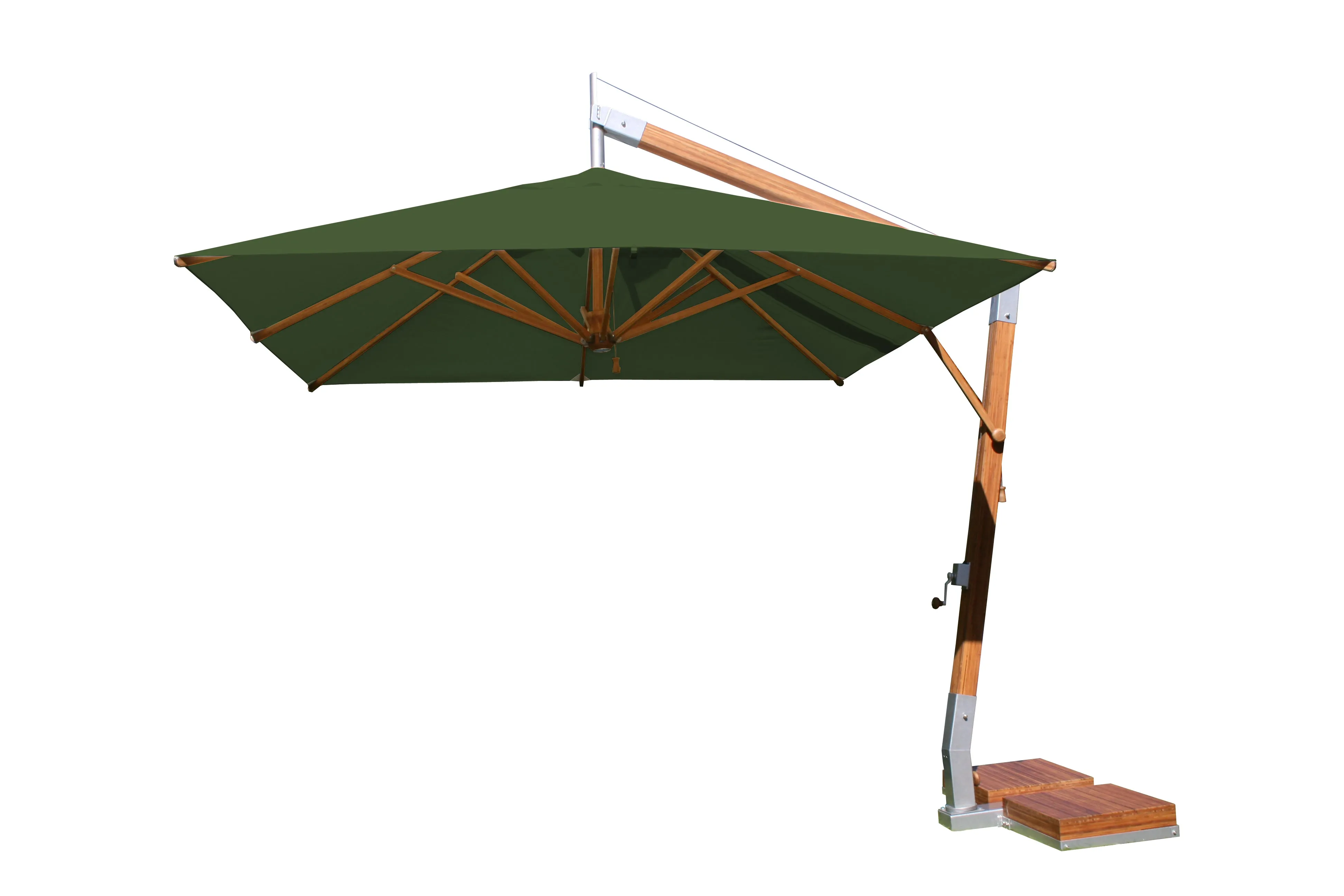 Bambrella 10' Square Levante Side Wind Bamboo Crank Lift Manual Tilt Cantilever Umbrella