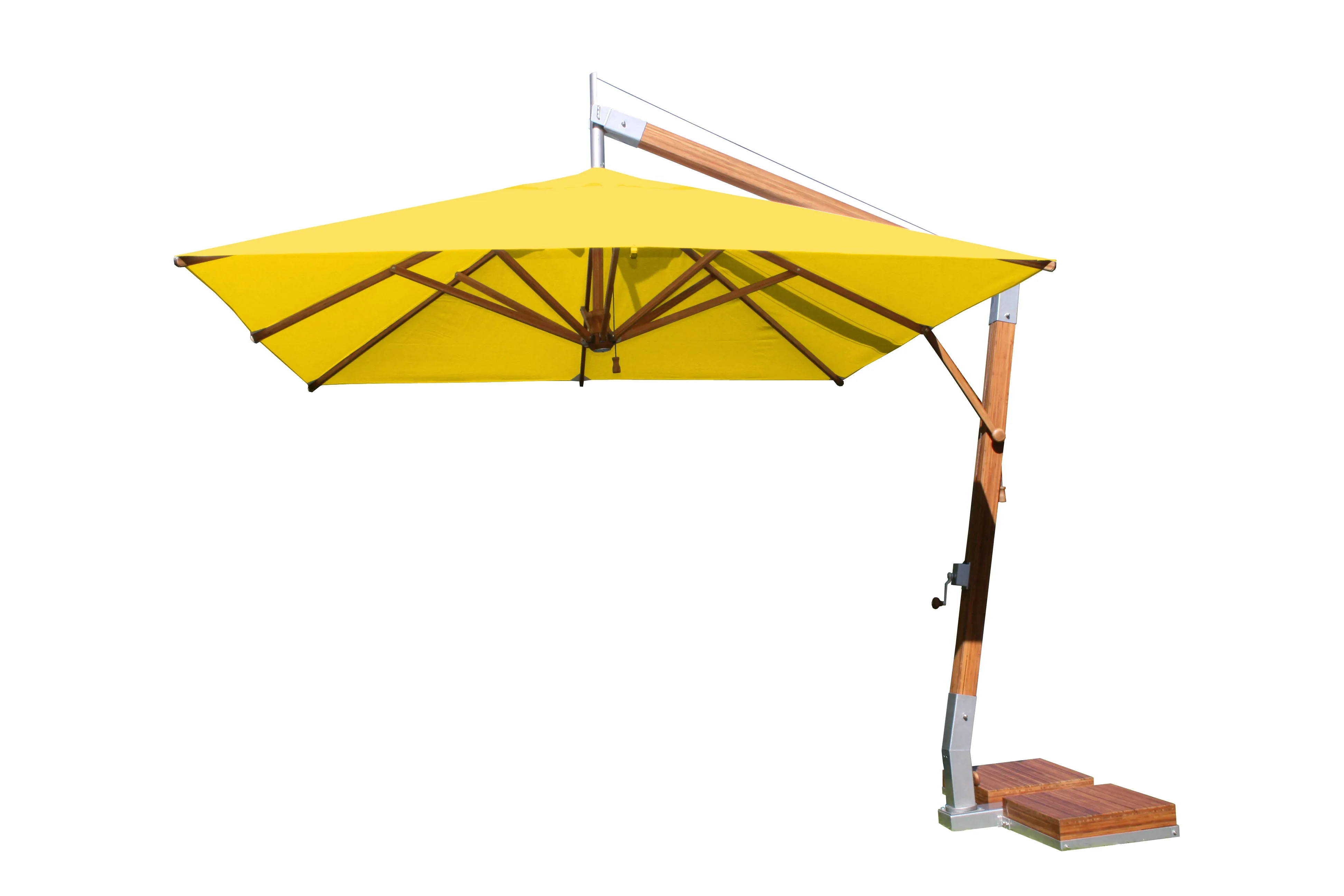 Bambrella 10' Square Levante Side Wind Bamboo Crank Lift Manual Tilt Cantilever Umbrella