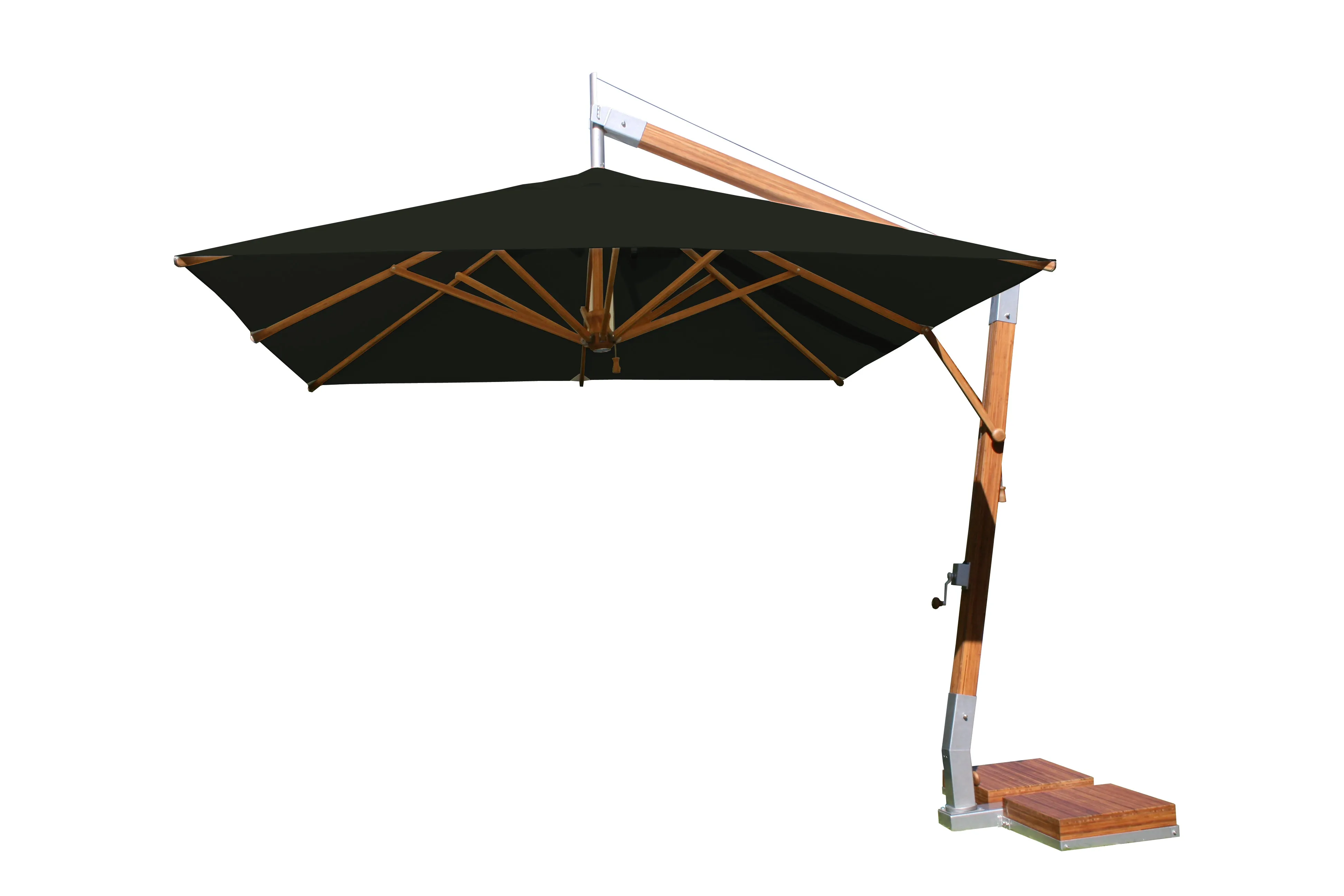Bambrella 10' Square Levante Side Wind Bamboo Crank Lift Manual Tilt Cantilever Umbrella