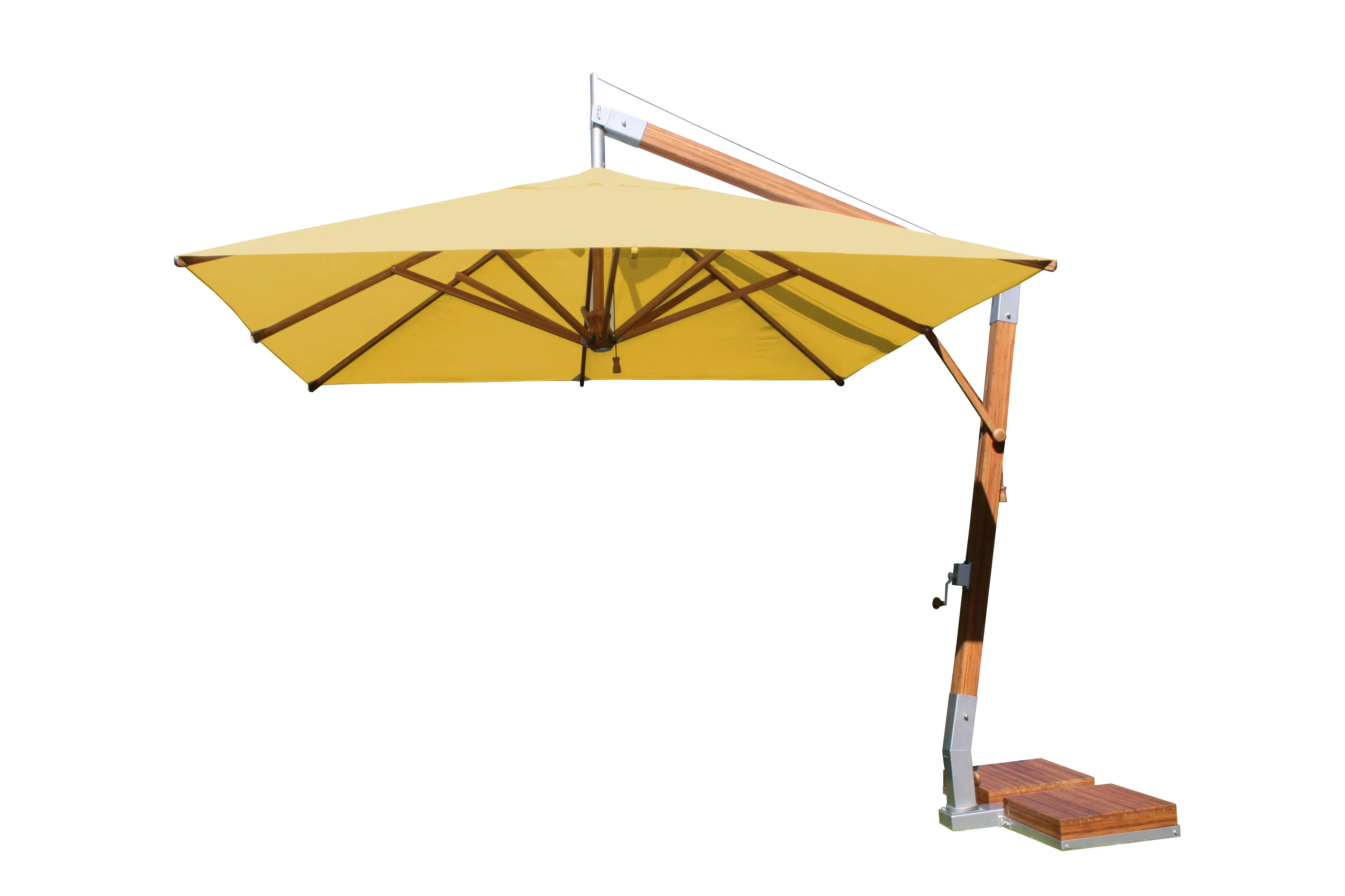 Bambrella 10' Square Levante Side Wind Bamboo Crank Lift Manual Tilt Cantilever Umbrella