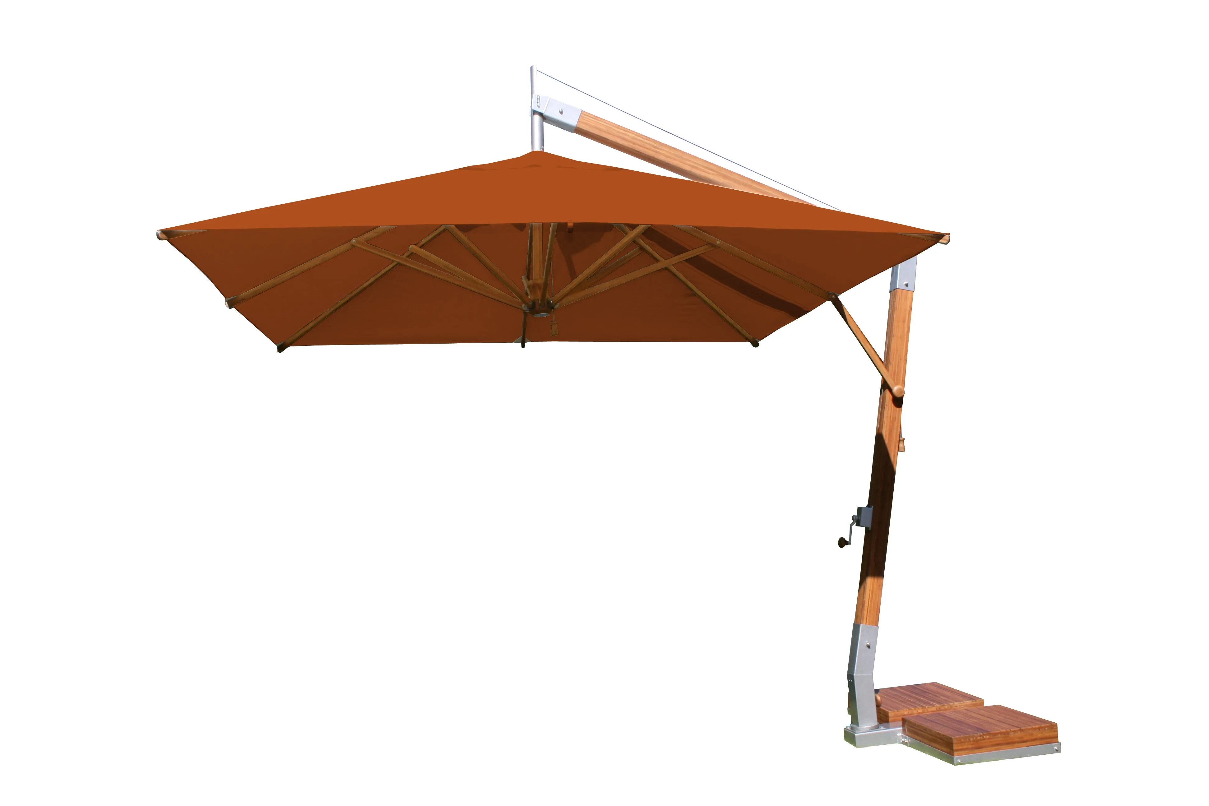 Bambrella 10' Square Levante Side Wind Bamboo Crank Lift Manual Tilt Cantilever Umbrella
