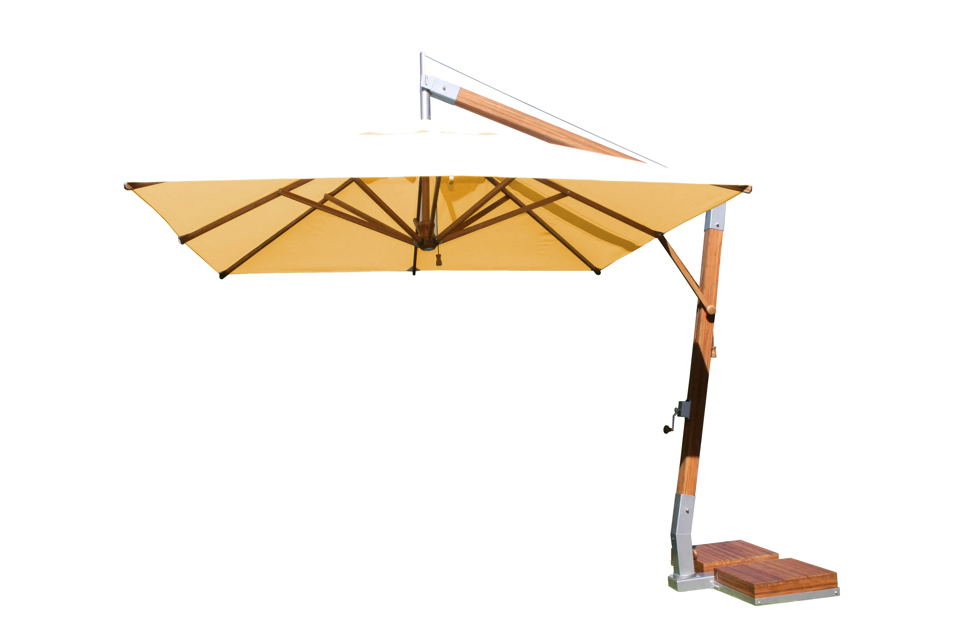 Bambrella 10' Square Levante Side Wind Bamboo Crank Lift Manual Tilt Cantilever Umbrella