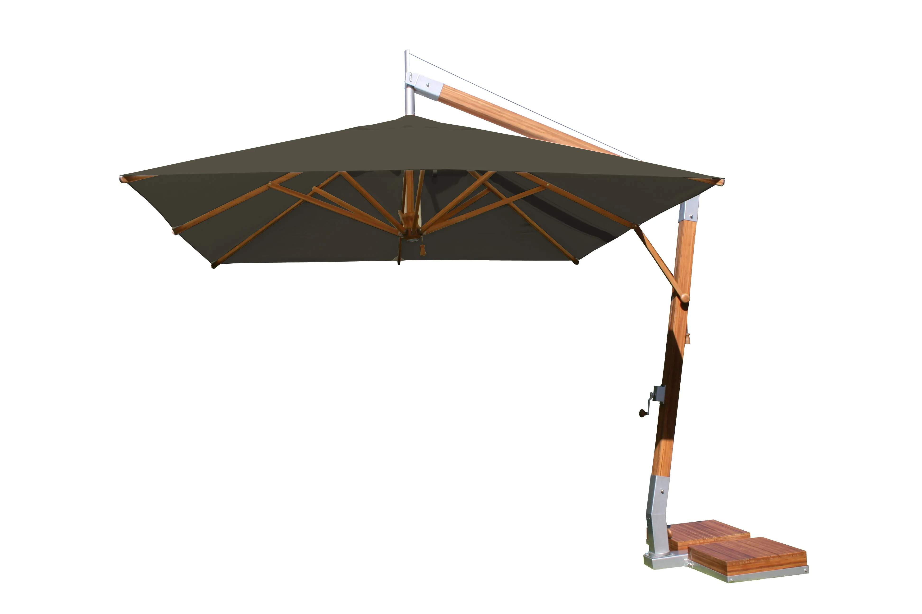 Bambrella 10' Square Levante Side Wind Bamboo Crank Lift Manual Tilt Cantilever Umbrella