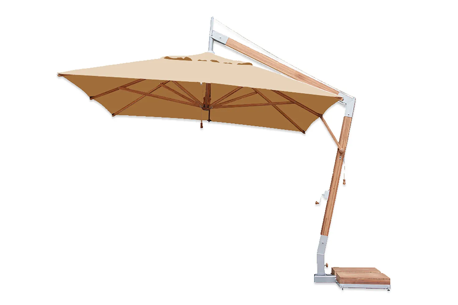Bambrella 10' x 13' Rectangular Levante Side Wind Bamboo Crank Lift Manual Tilt Cantilever Umbrella
