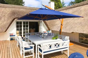 Bambrella 10' x 13' Rectangular Levante Side Wind Bamboo Crank Lift Manual Tilt Cantilever Umbrella