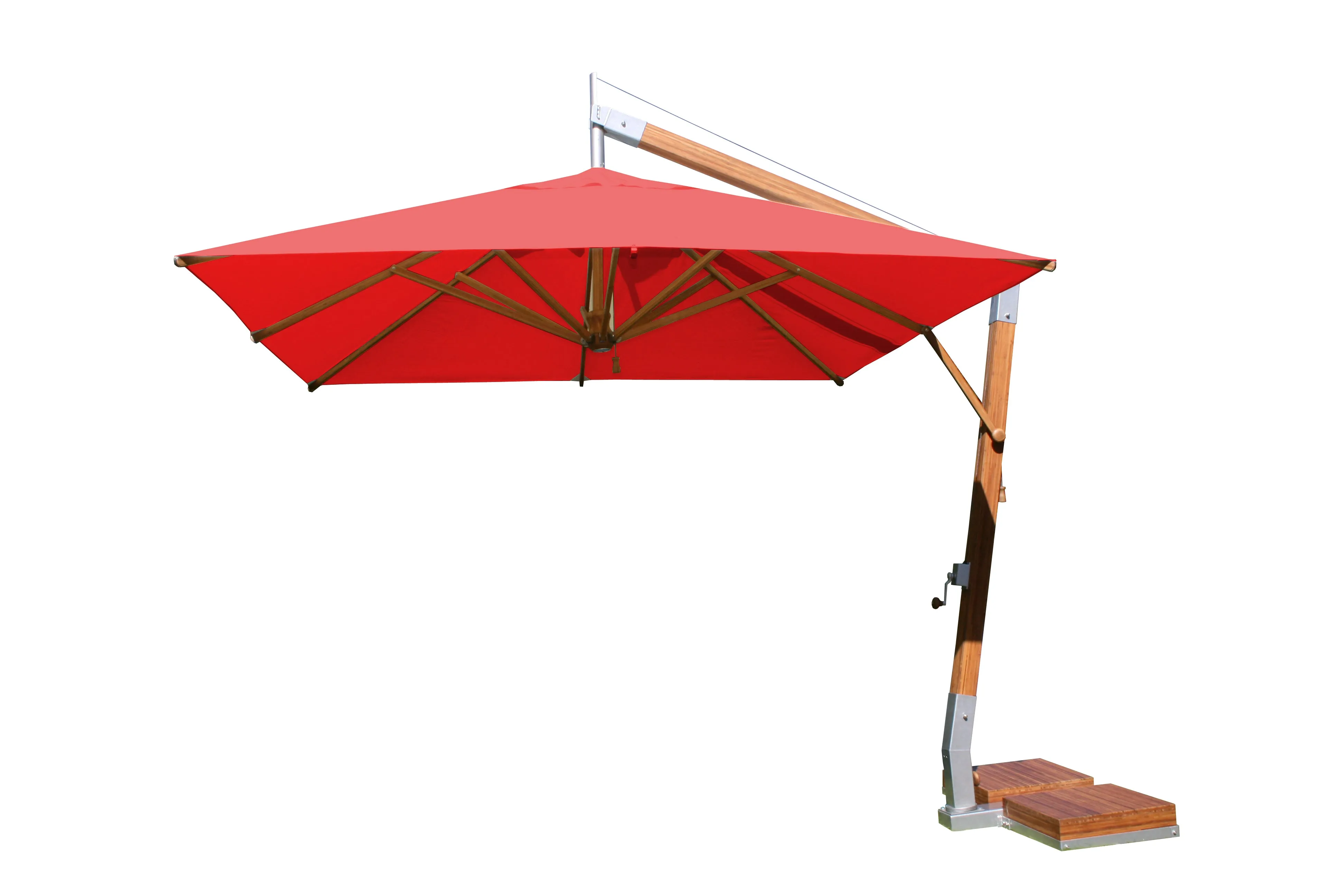 Bambrella 11' Square Levante Side Wind Bamboo Crank Lift Manual Tilt Cantilever Umbrella