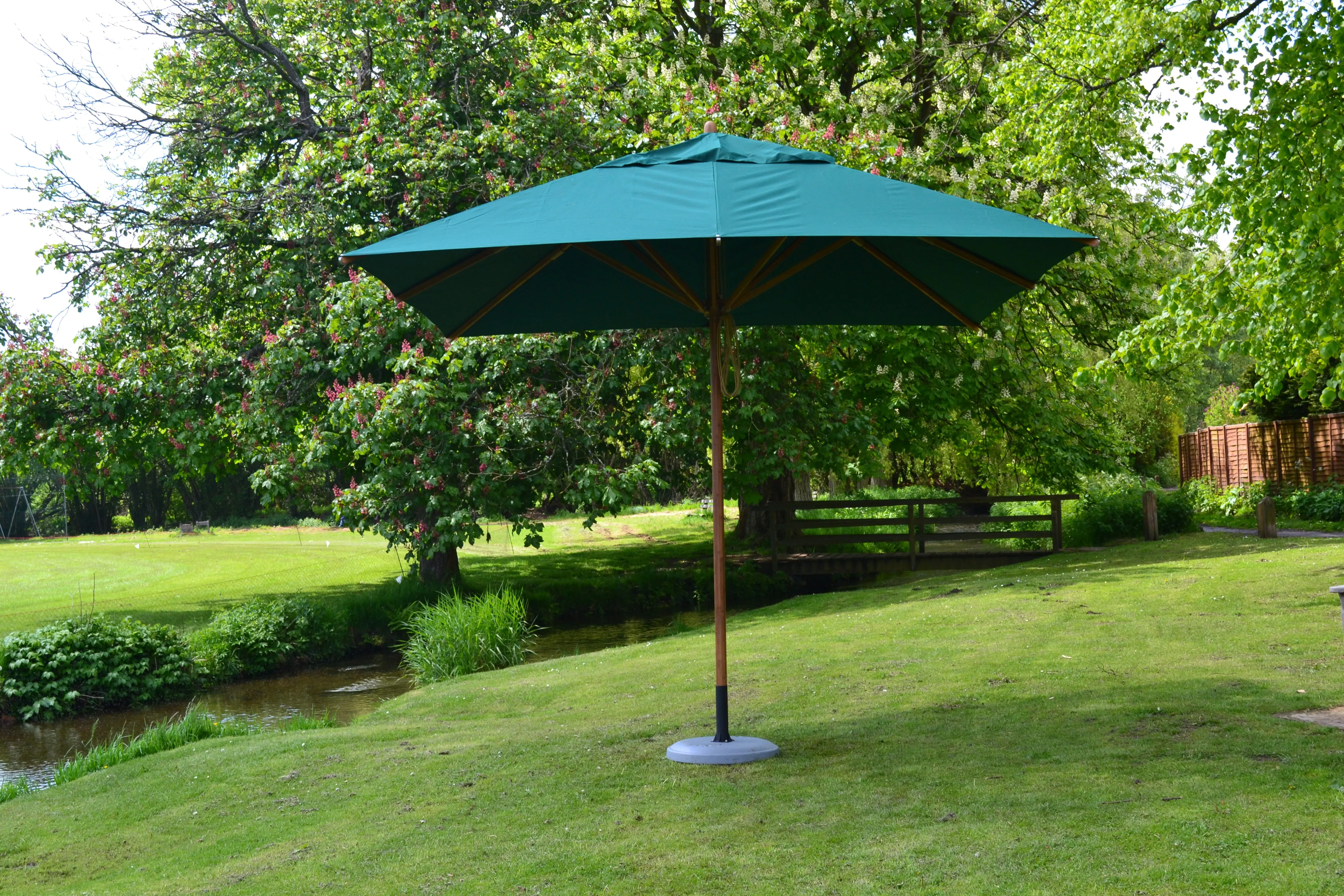 Bambrella 11' x 11' Square Levante Bamboo Pulley Lift No Tilt Umbrella