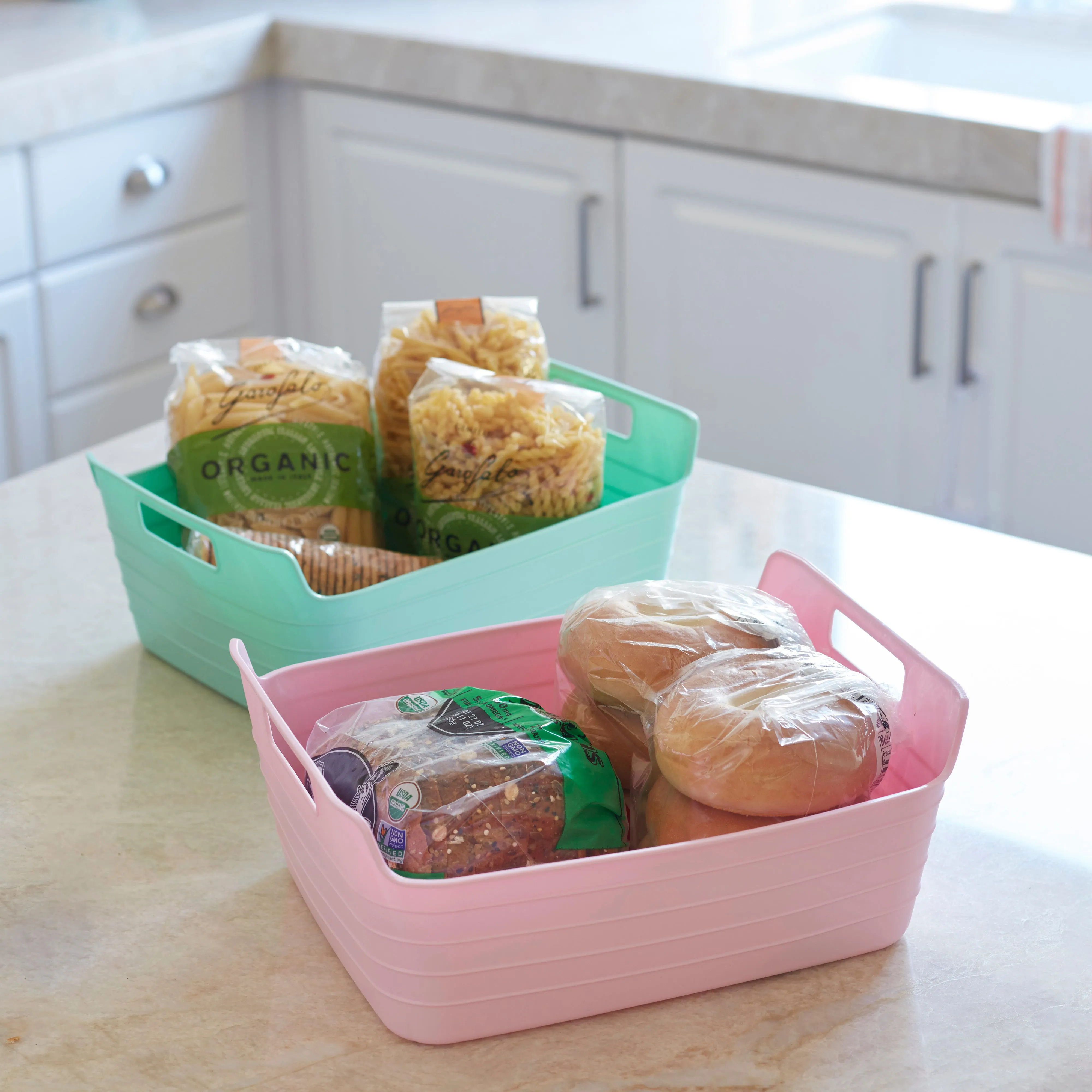 Bendi-Bins with Handles, Flexible Plastic Storage Baskets, 13in x 10in, 6-Piece
