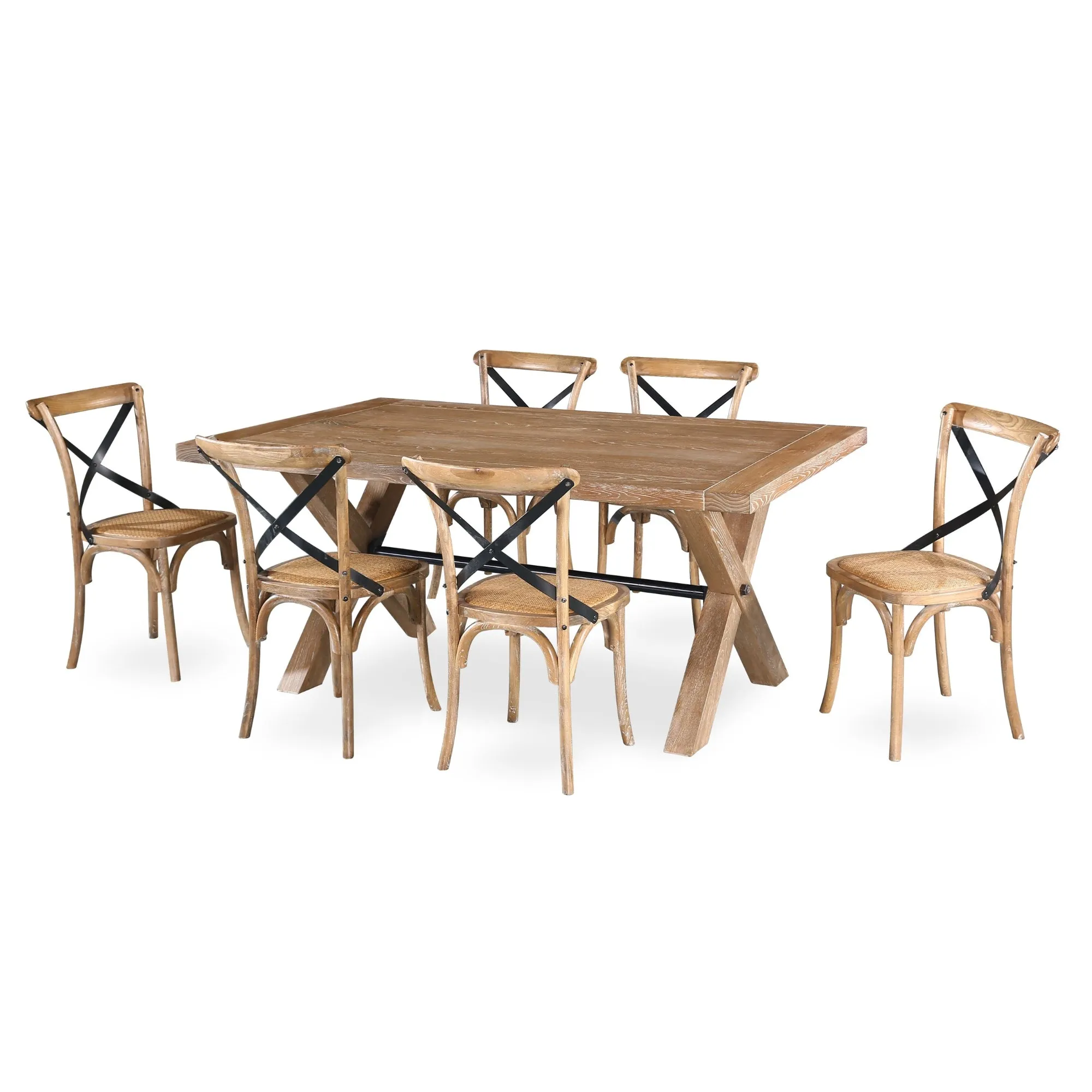 Birchwood Woven Seat X-Back Dining Chairs, 4pc Set, Natural