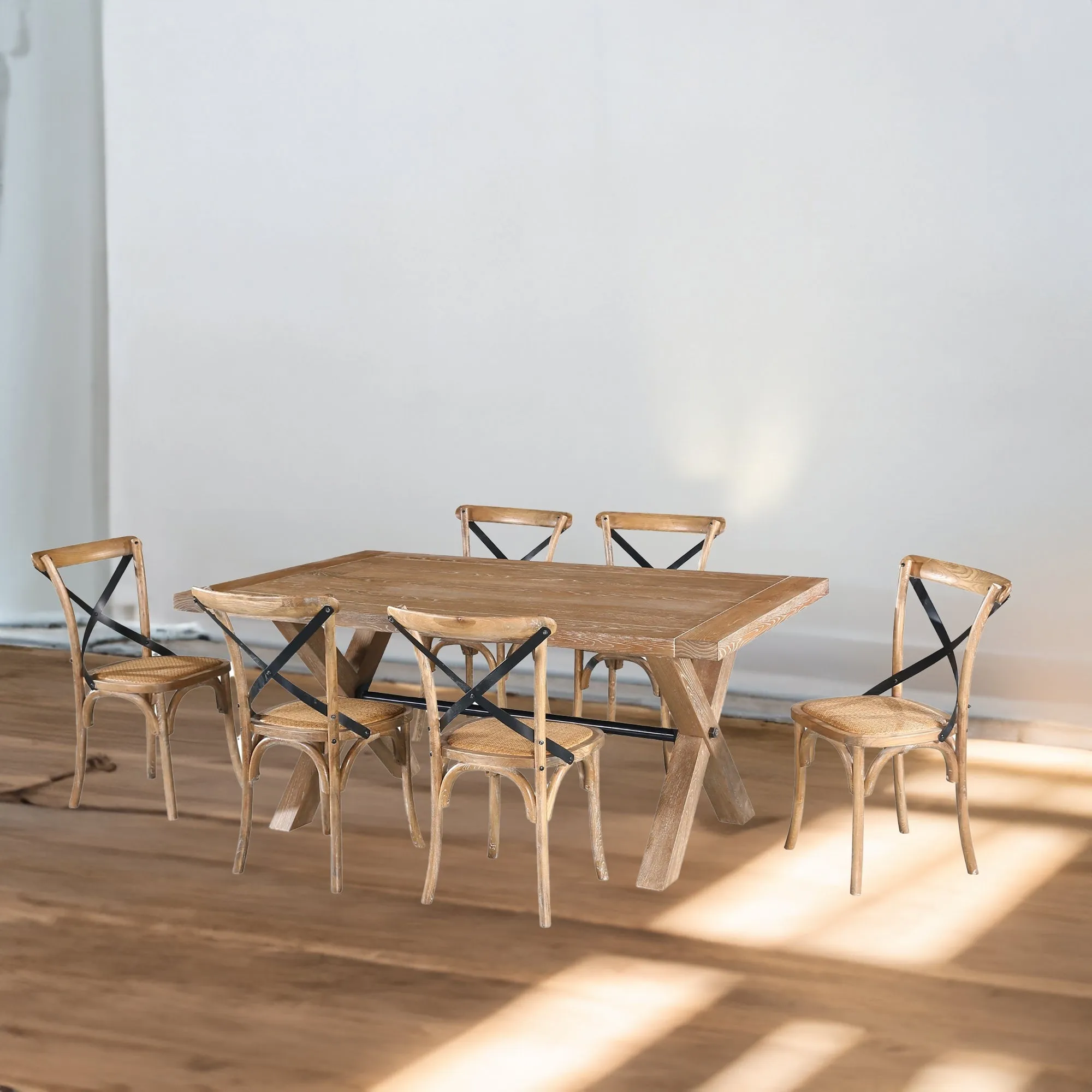Birchwood Woven Seat X-Back Dining Chairs, 4pc Set, Natural