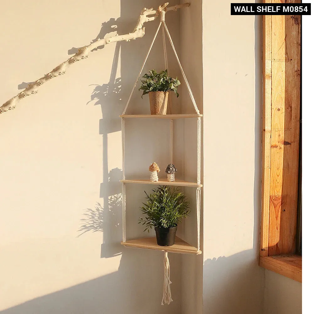 Boho Wood Floating Shelf for Corner Decor