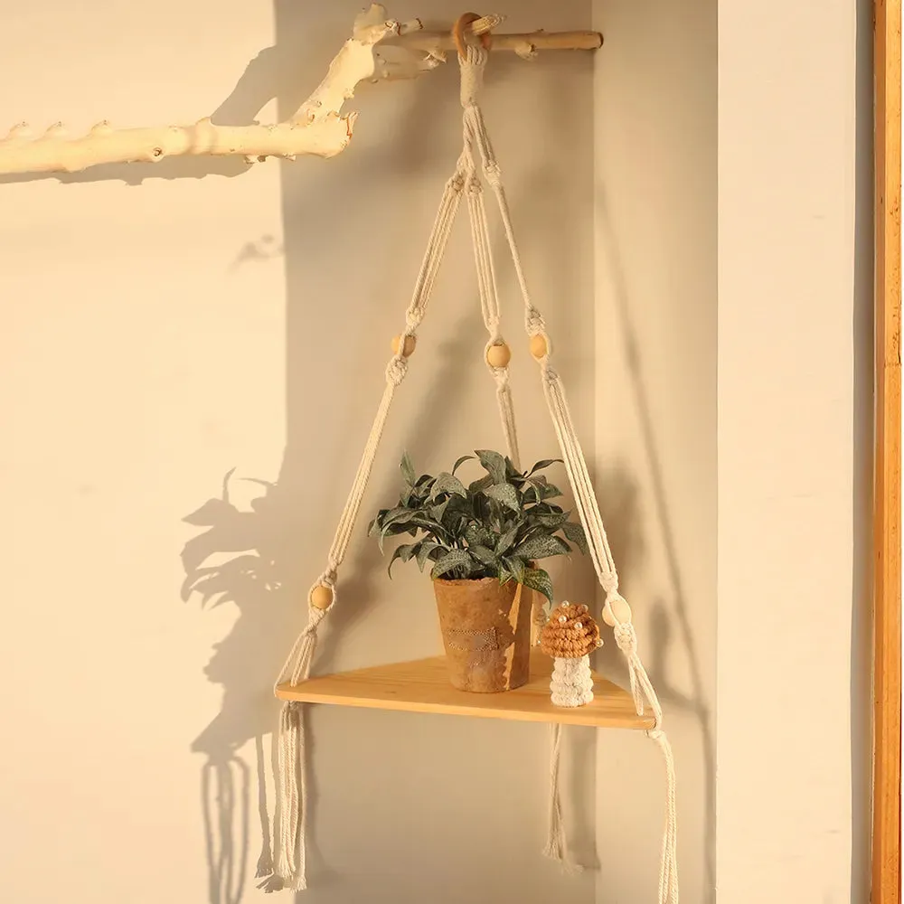 Boho Wood Floating Shelf for Corner Decor