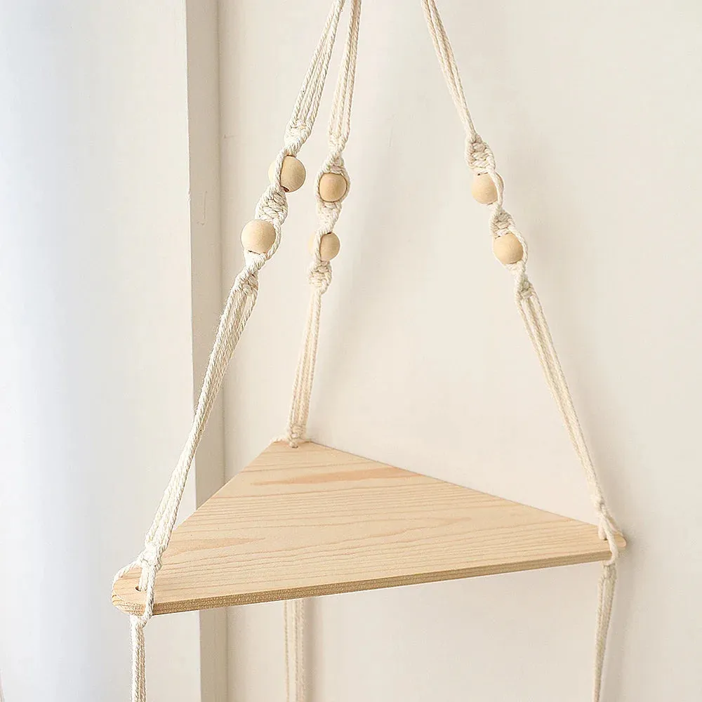 Boho Wood Floating Shelf for Corner Decor
