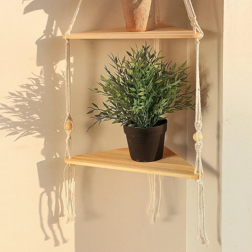 Boho Wood Floating Shelf for Corner Decor