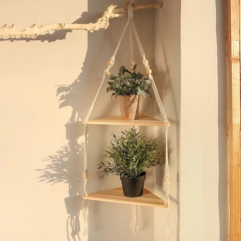 Boho Wood Floating Shelf for Corner Decor