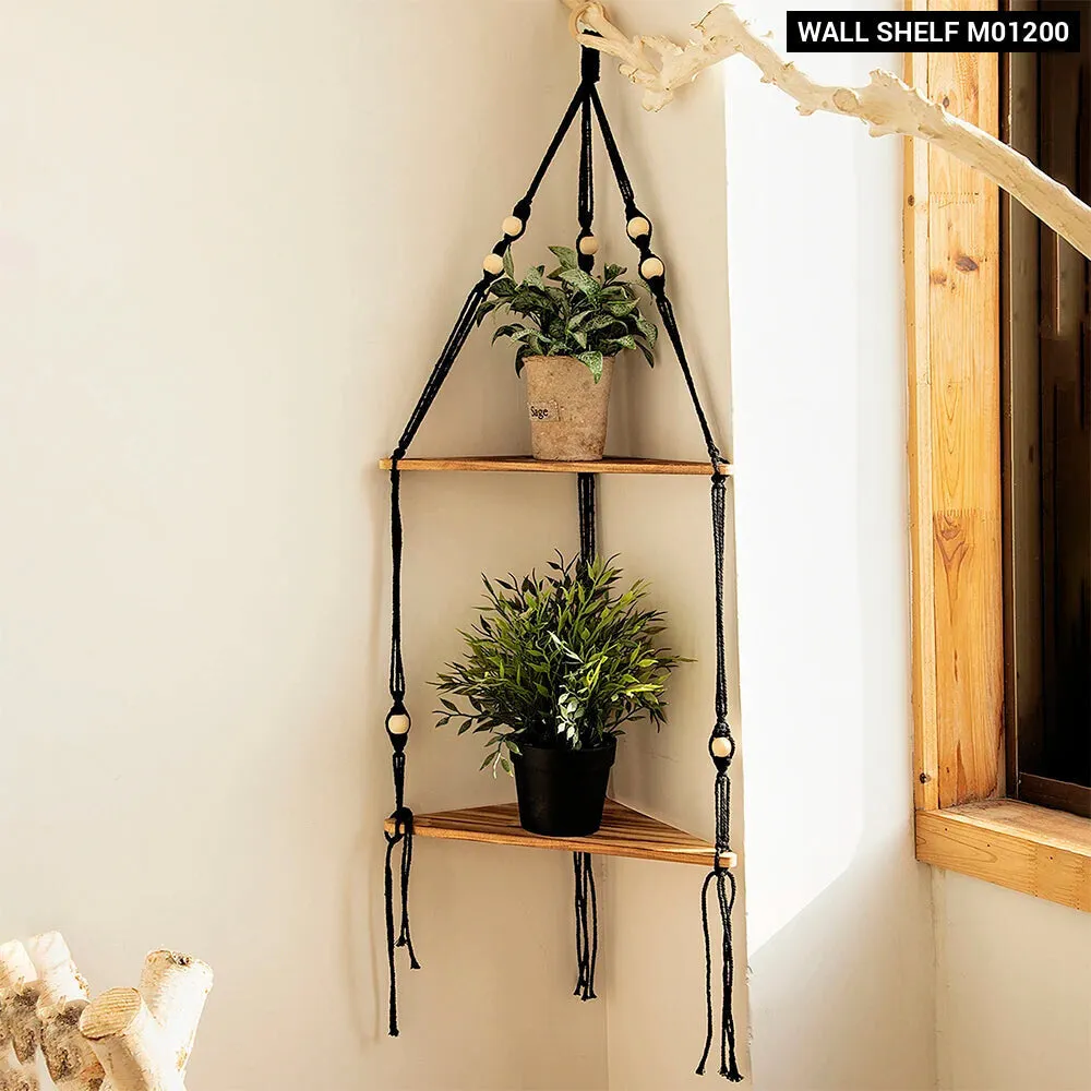 Boho Wood Floating Shelf for Corner Decor