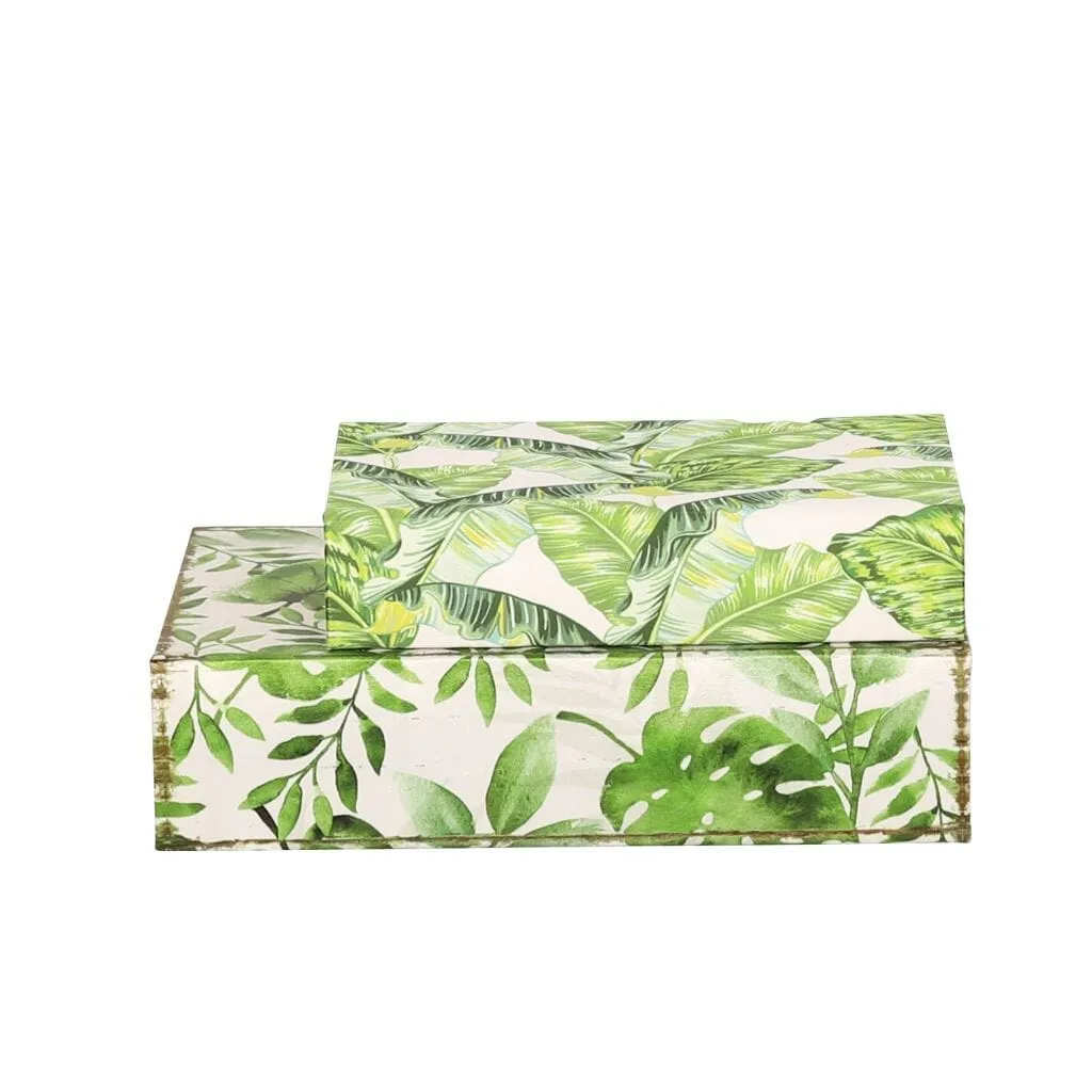 Botanical Green & White File Boxes - Set of 2
