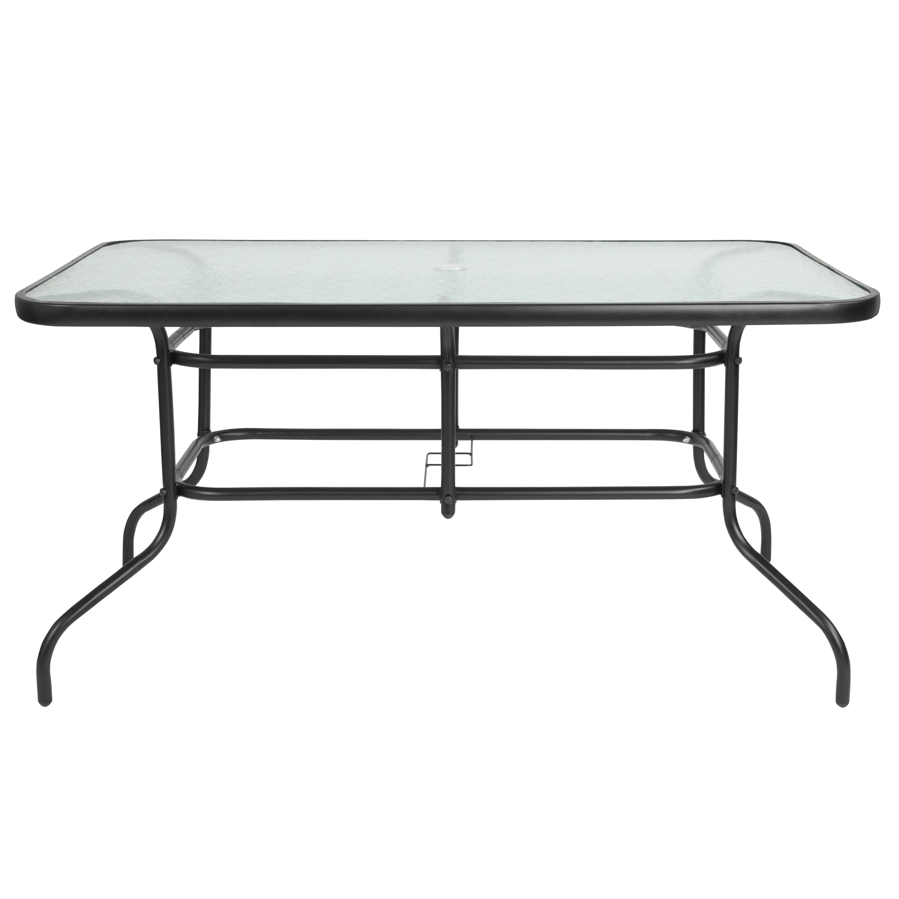 Brazos 7 Piece Outdoor Patio Dining Set - Tempered Glass Patio Table, 6 Flex Comfort Stack Chairs