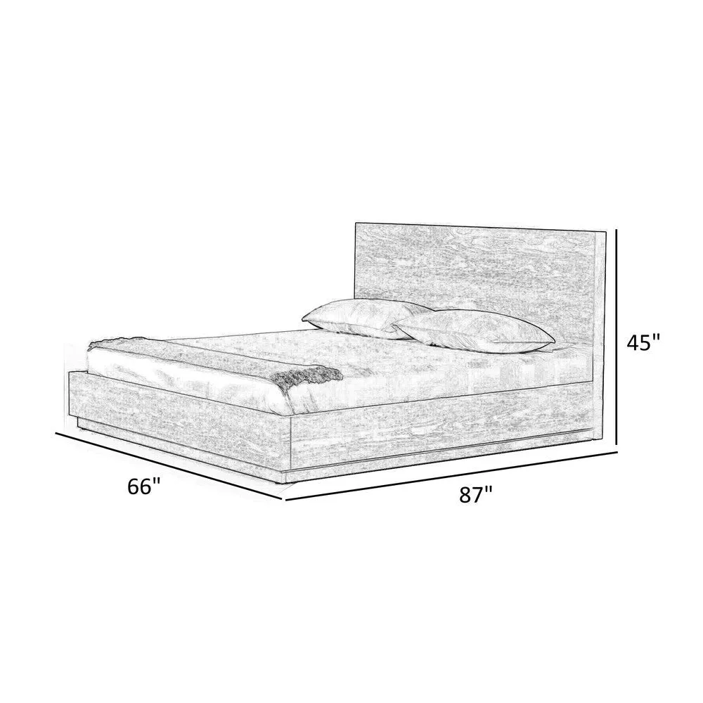 Cid Rain Queen Size Bed, Tall Panel Headboard, Low Profile, Gray Oak Veneer By Casagear Home