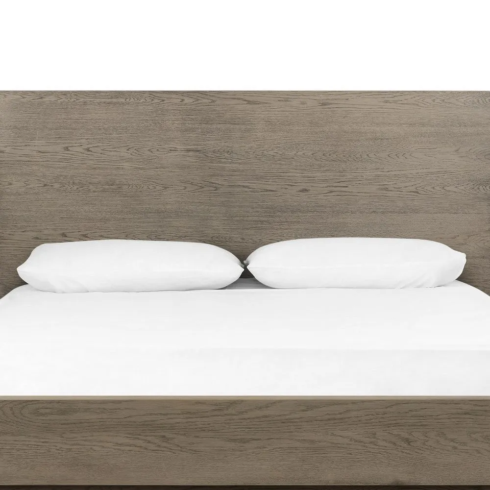 Cid Rain Queen Size Bed, Tall Panel Headboard, Low Profile, Gray Oak Veneer By Casagear Home