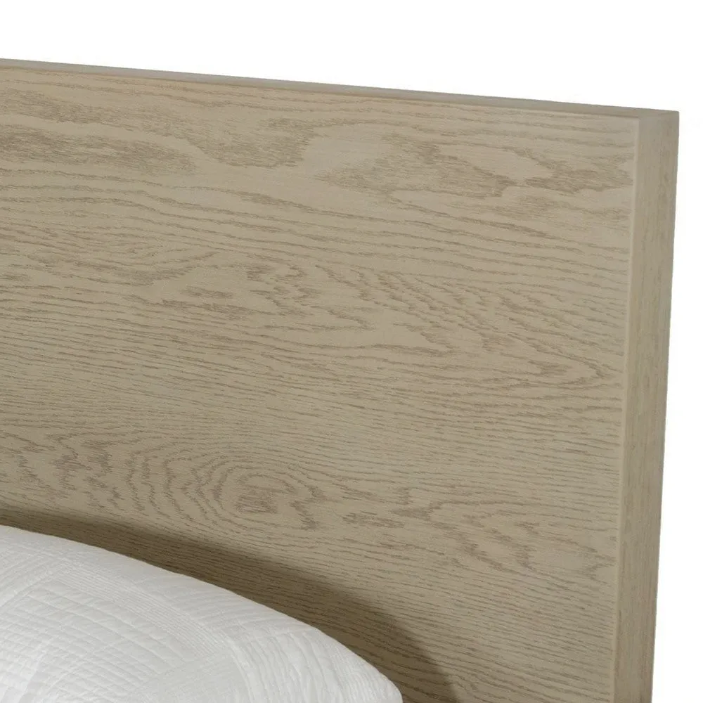 Cid Rain Queen Size Bed, Tall Panel Headboard, Low Profile, Gray Oak Veneer By Casagear Home