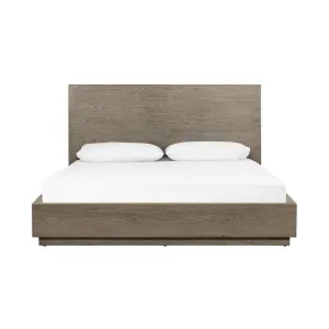 Cid Rain Queen Size Bed, Tall Panel Headboard, Low Profile, Gray Oak Veneer By Casagear Home
