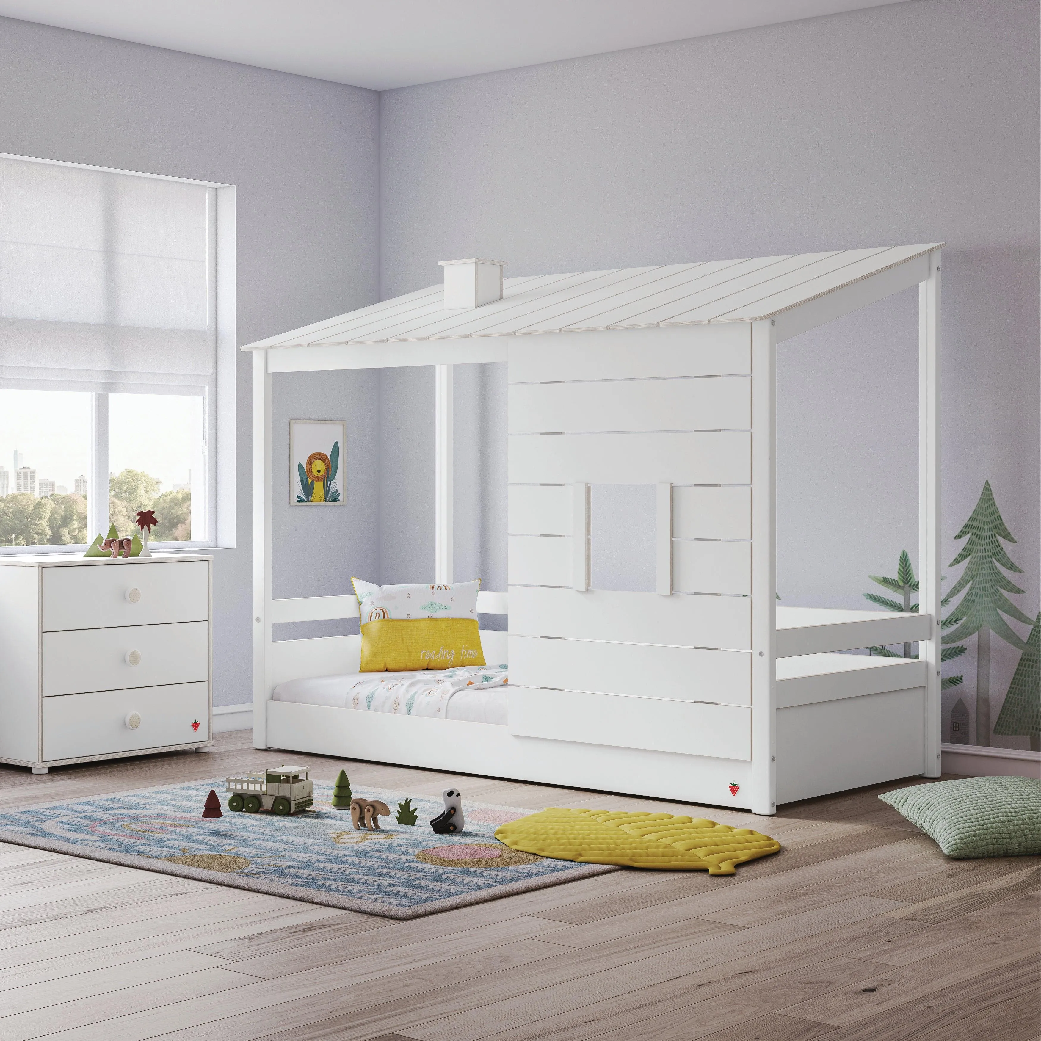 Cilek Montes White Bed with Wooden Roof (90x200 Cm)