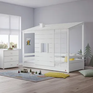 Cilek Montes White Bed with Wooden Roof (90x200 Cm)