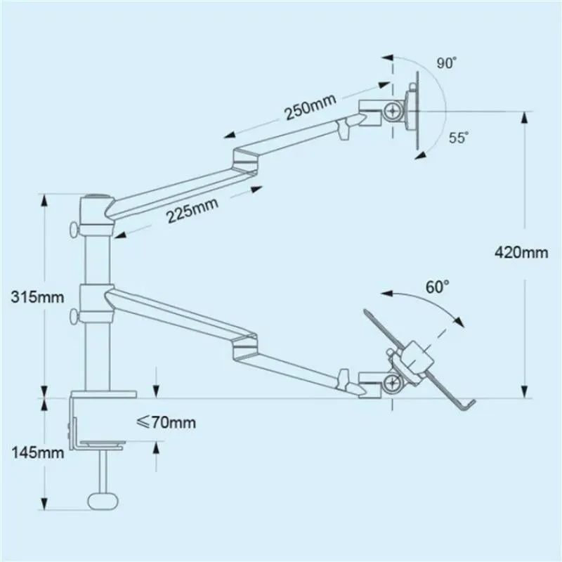 Clip-on Desktop Stand Dual Computer Monitor Riser Bracket Laptop Holder