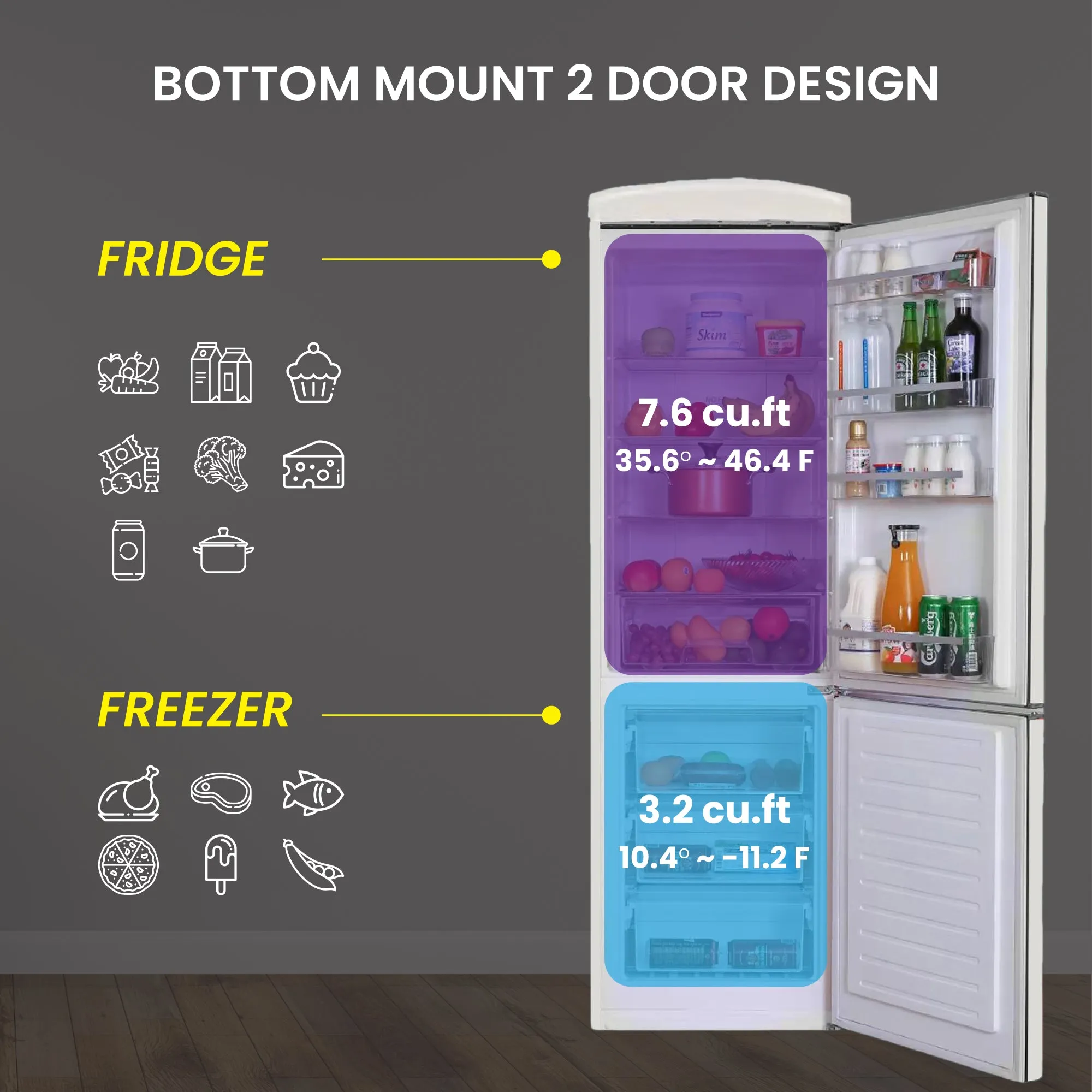 Conserv 24in RETRO BOTTOM MOUNT 11cf Refrigerator Fast Freeze 110V