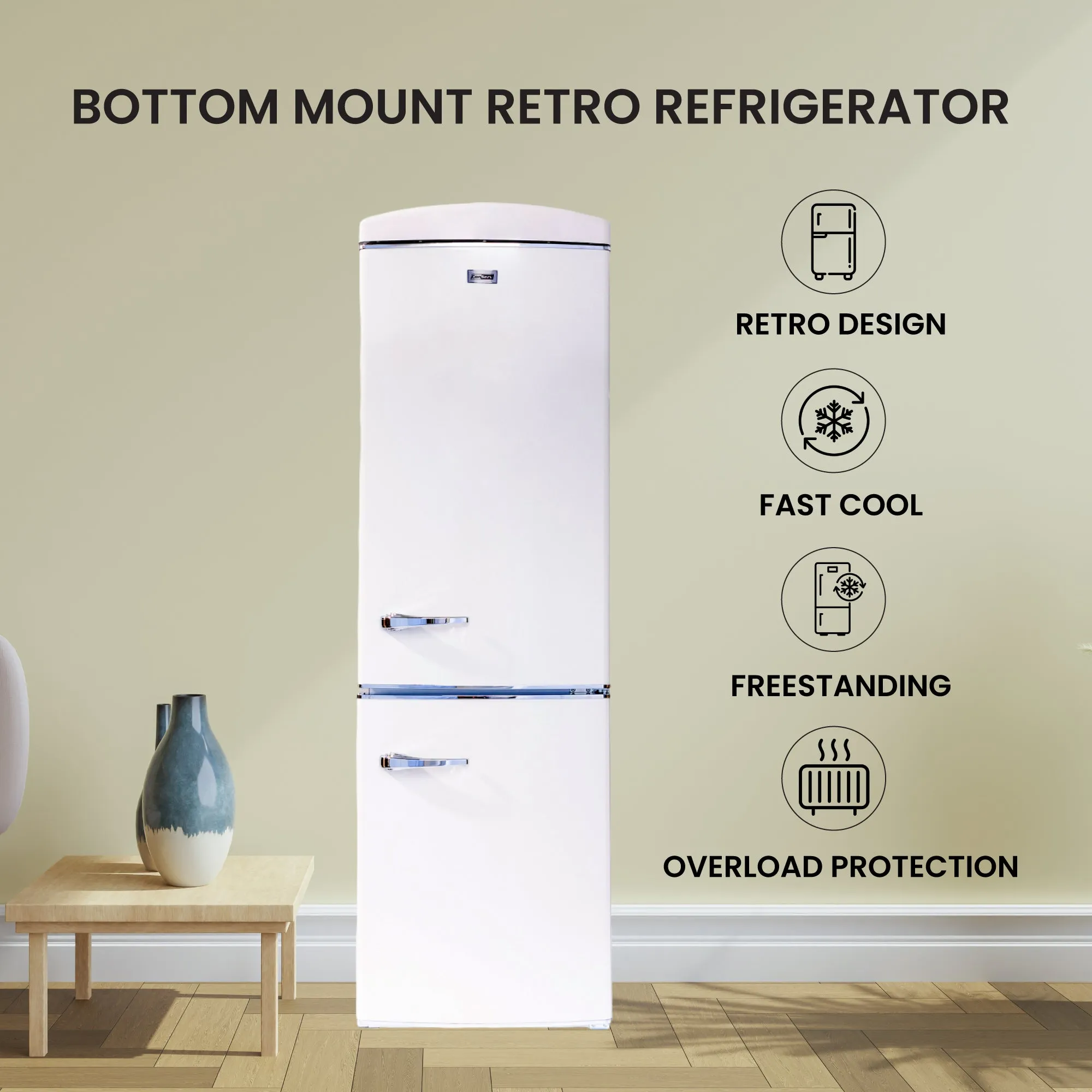 Conserv 24in RETRO BOTTOM MOUNT 11cf Refrigerator Fast Freeze 110V