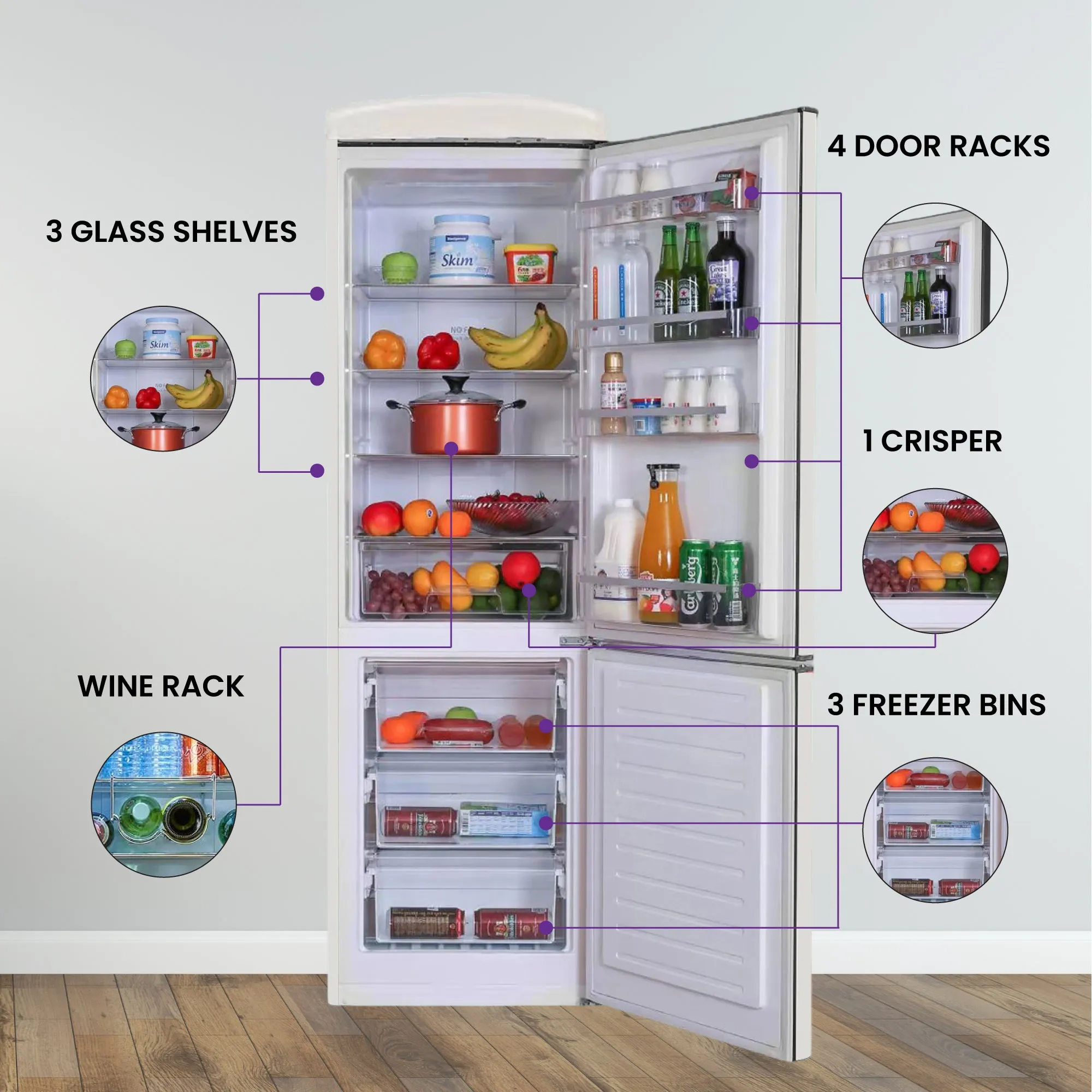 Conserv 24in RETRO BOTTOM MOUNT 11cf Refrigerator Fast Freeze 110V