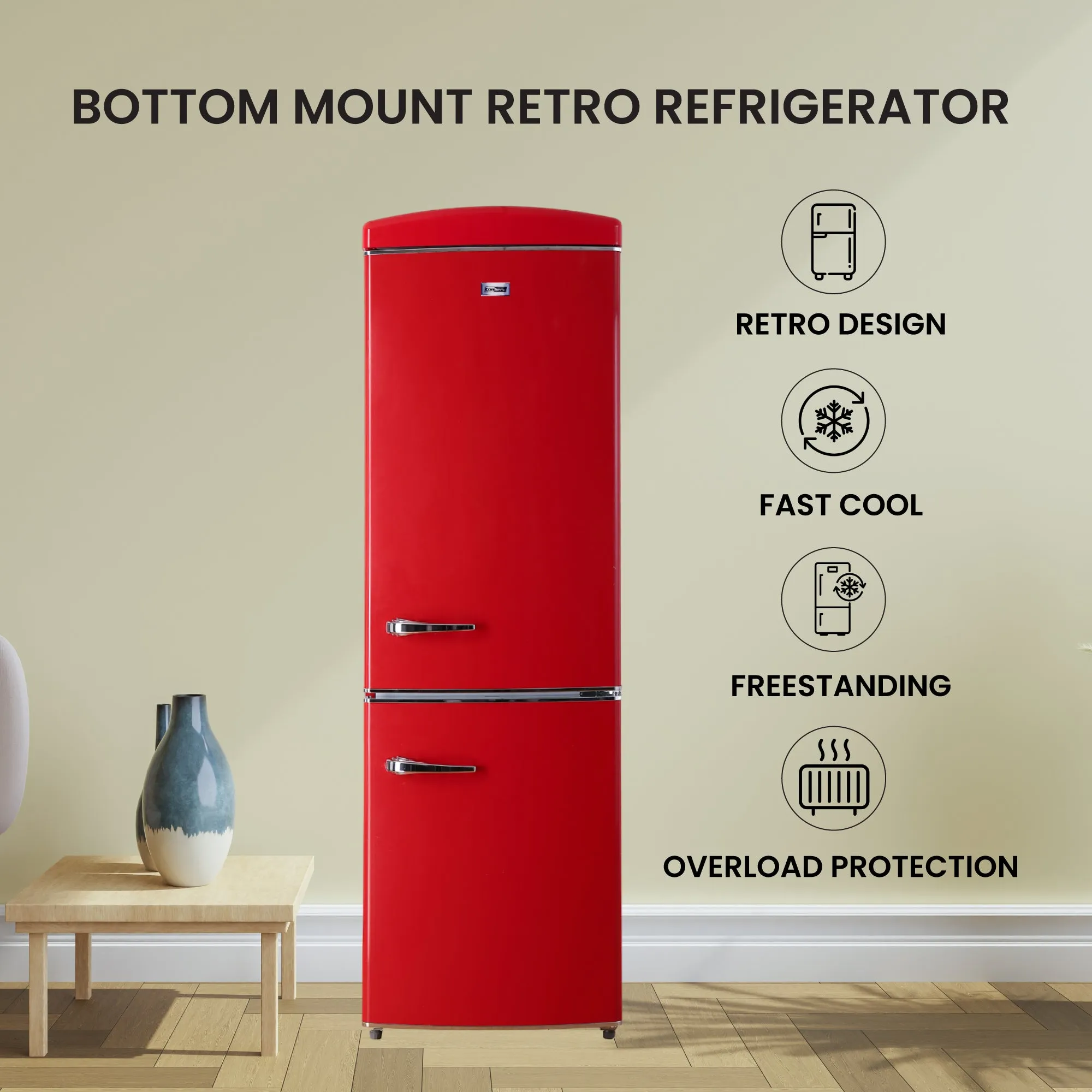Conserv 24in RETRO BOTTOM MOUNT 11cf Refrigerator Fast Freeze 110V