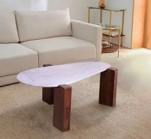 **CORSICA DESIGNS | Modern Abstract Coffee Table | Stylish Centre Table for Living Room & Bedroom | 100% Solid Wood Base with Elegant Toughened White Marble Top**