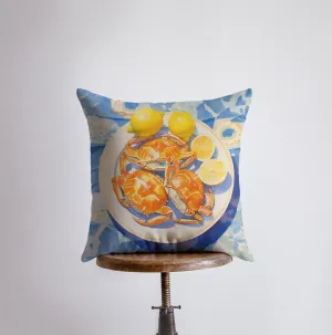 Crab and Lemon | Gouache Painting | Food Pillow | Abstract Still Life | Throw Pillow | Home Decor | Gift for Her | Pillow Cover |Travel Gift